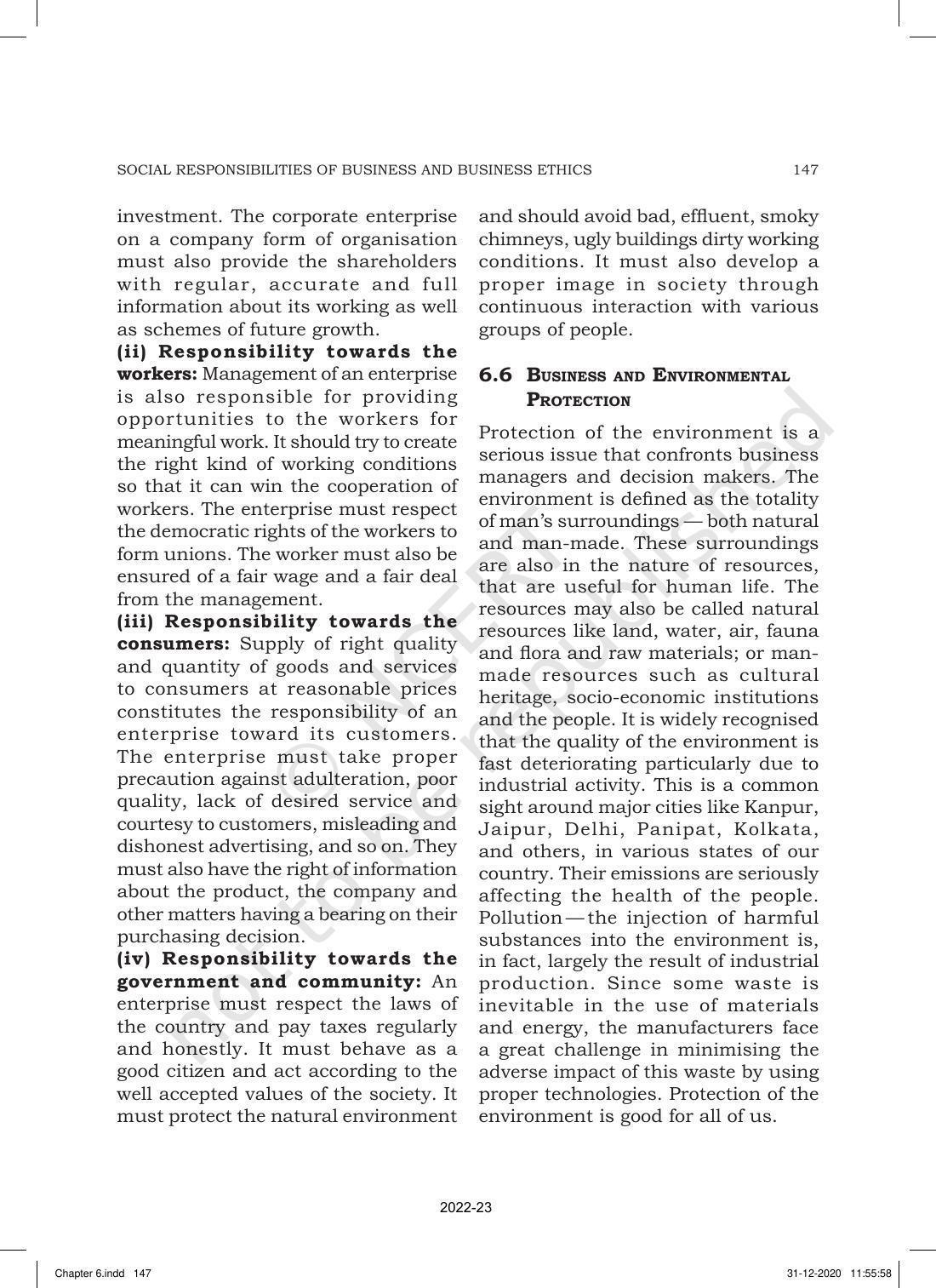 NCERT Book for Class 11 Business Studies Chapter 6 Social Responsibilities of Business and Business Ethics - Page 9