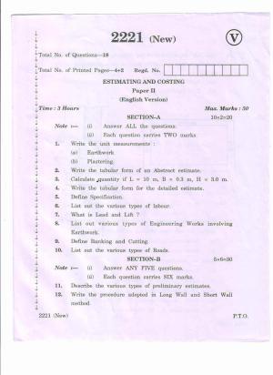 AP Inter 2nd Year Estimating Costing-II (new) March-2020-Vocational Question Pape