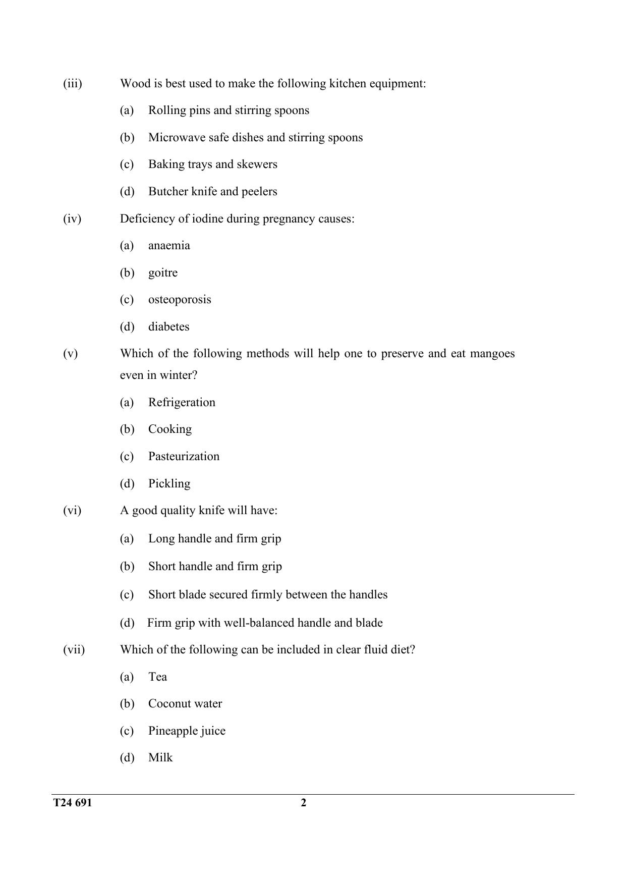 ICSE Class 10 Cookery 2024 Question Paper - Page 2