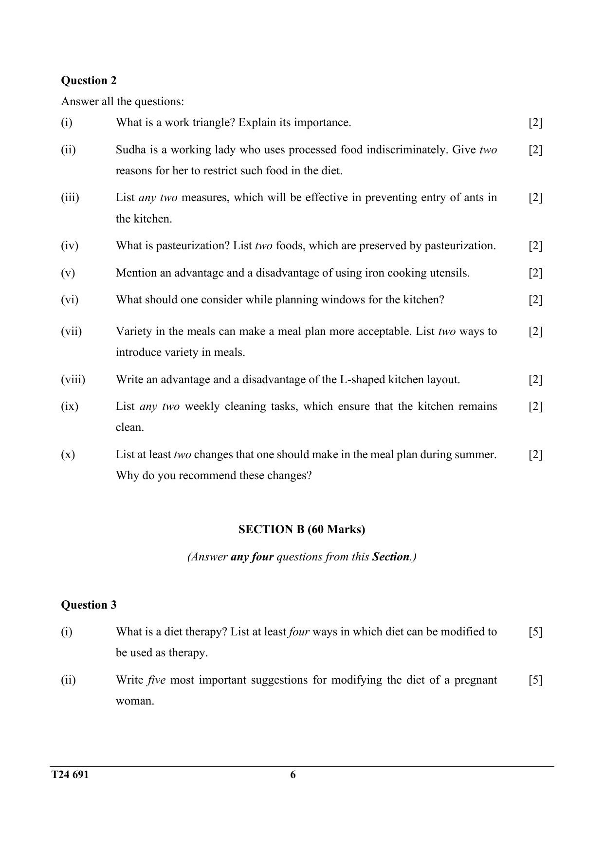 ICSE Class 10 Cookery 2024 Question Paper - Page 6