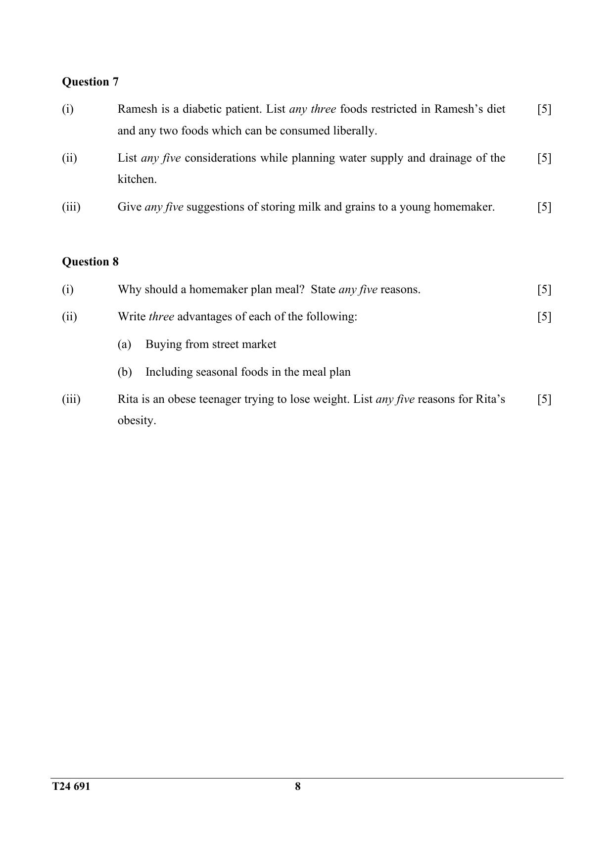 ICSE Class 10 Cookery 2024 Question Paper - Page 8