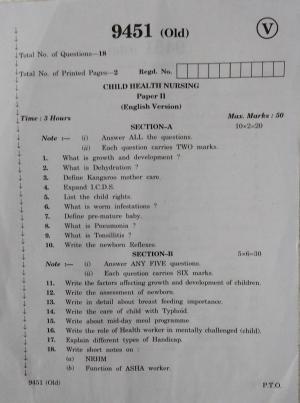 AP Inter 2nd Year Vocational Question Paper March - 2020 - Child Health Nursing - II (old)