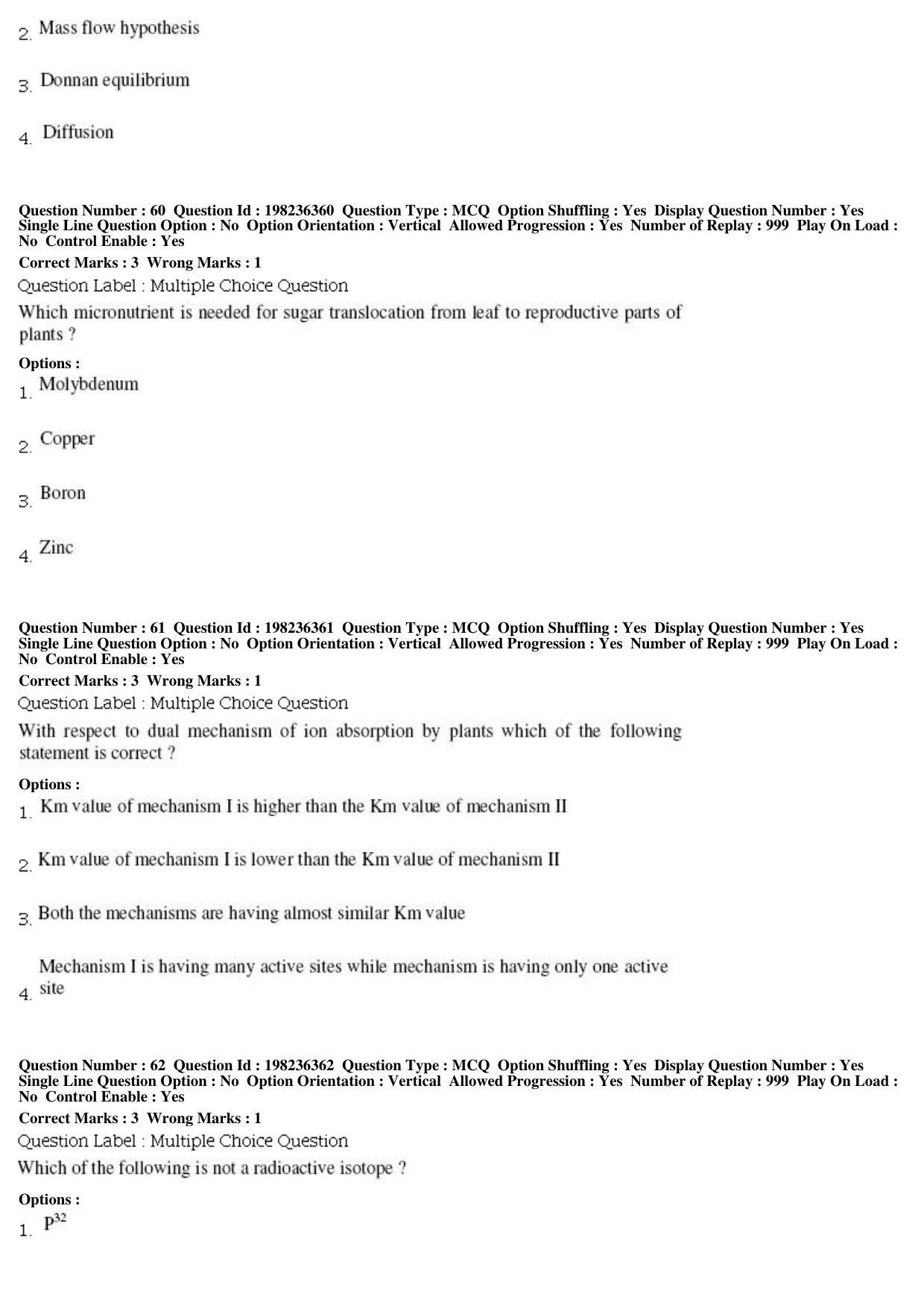 BHU RET Plant Physiology 2019 Question Paper - Page 22