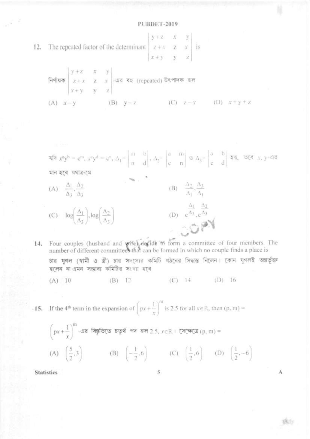 PUBDET 2019 Statistics Question Paper - Page 4