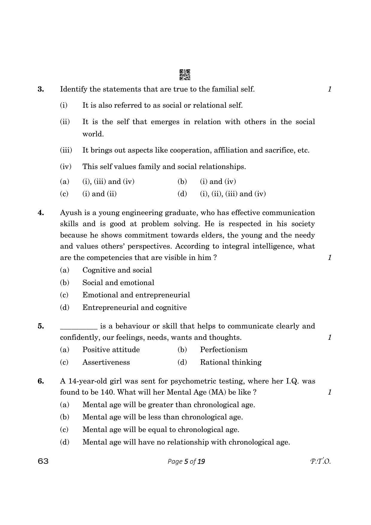CBSE Class 12 Psychology (Compartment) 2023 Question Paper - Page 5