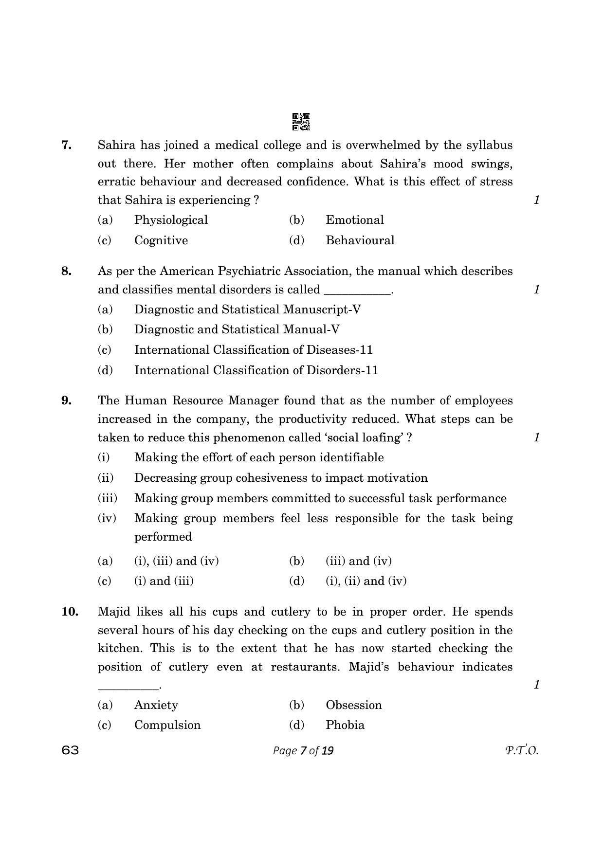 CBSE Class 12 Psychology (Compartment) 2023 Question Paper - Page 7