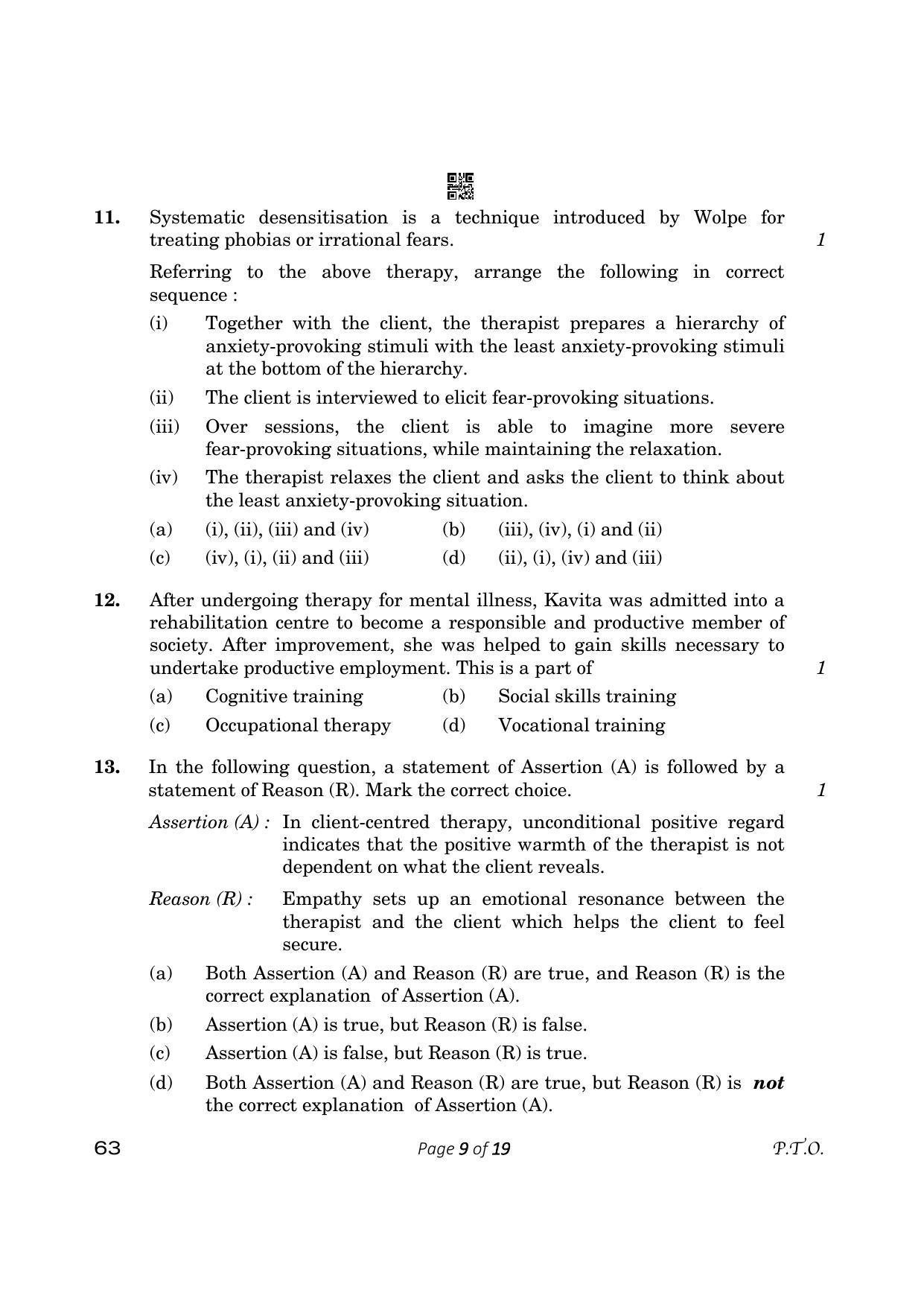 CBSE Class 12 Psychology (Compartment) 2023 Question Paper - Page 9