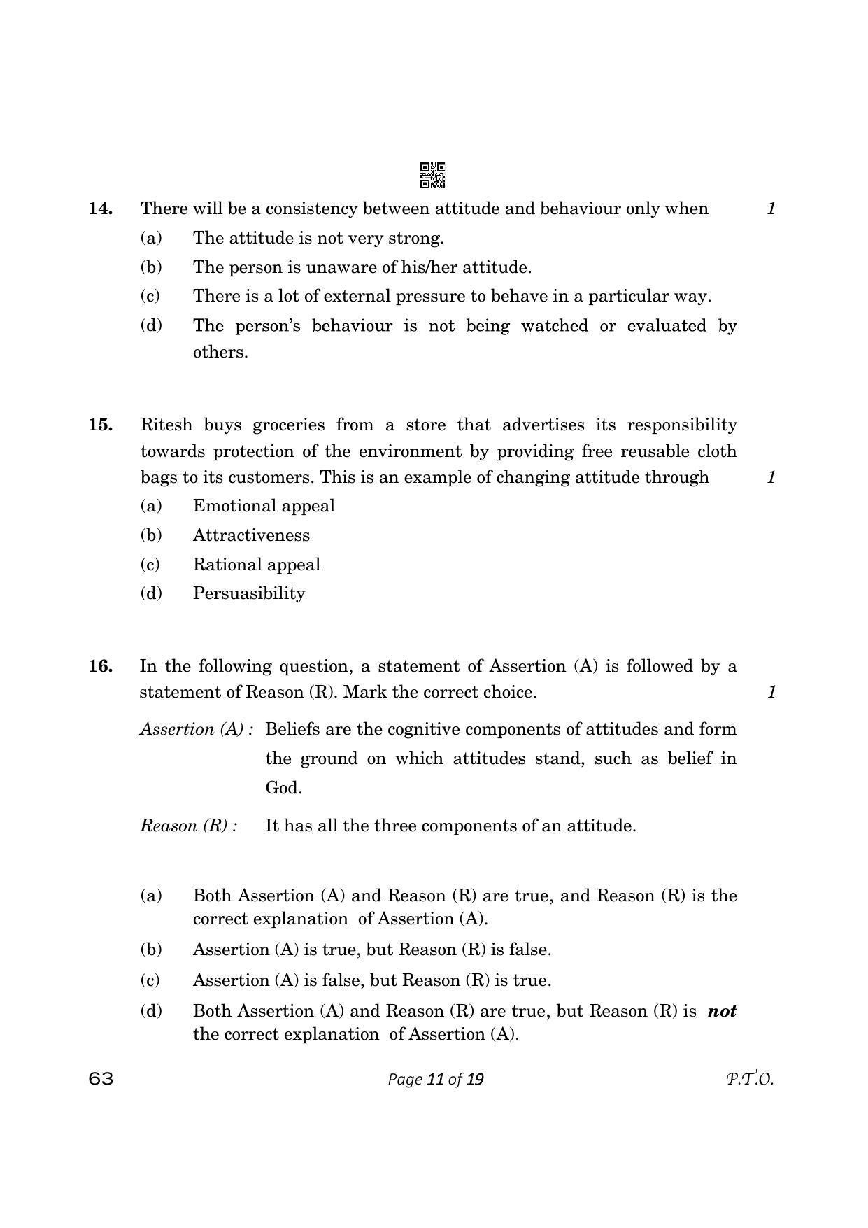 CBSE Class 12 Psychology (Compartment) 2023 Question Paper - Page 11