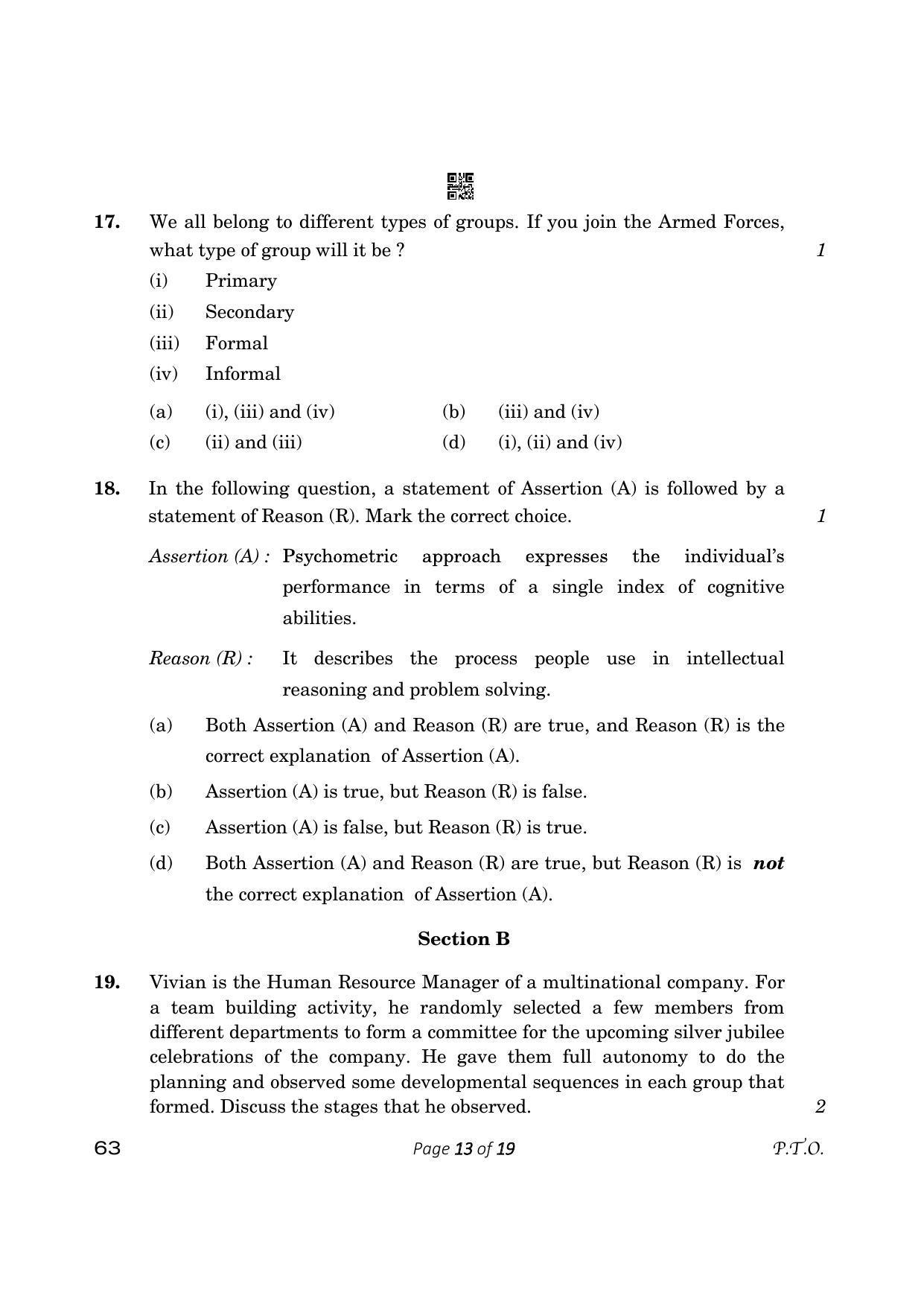 CBSE Class 12 Psychology (Compartment) 2023 Question Paper - Page 13