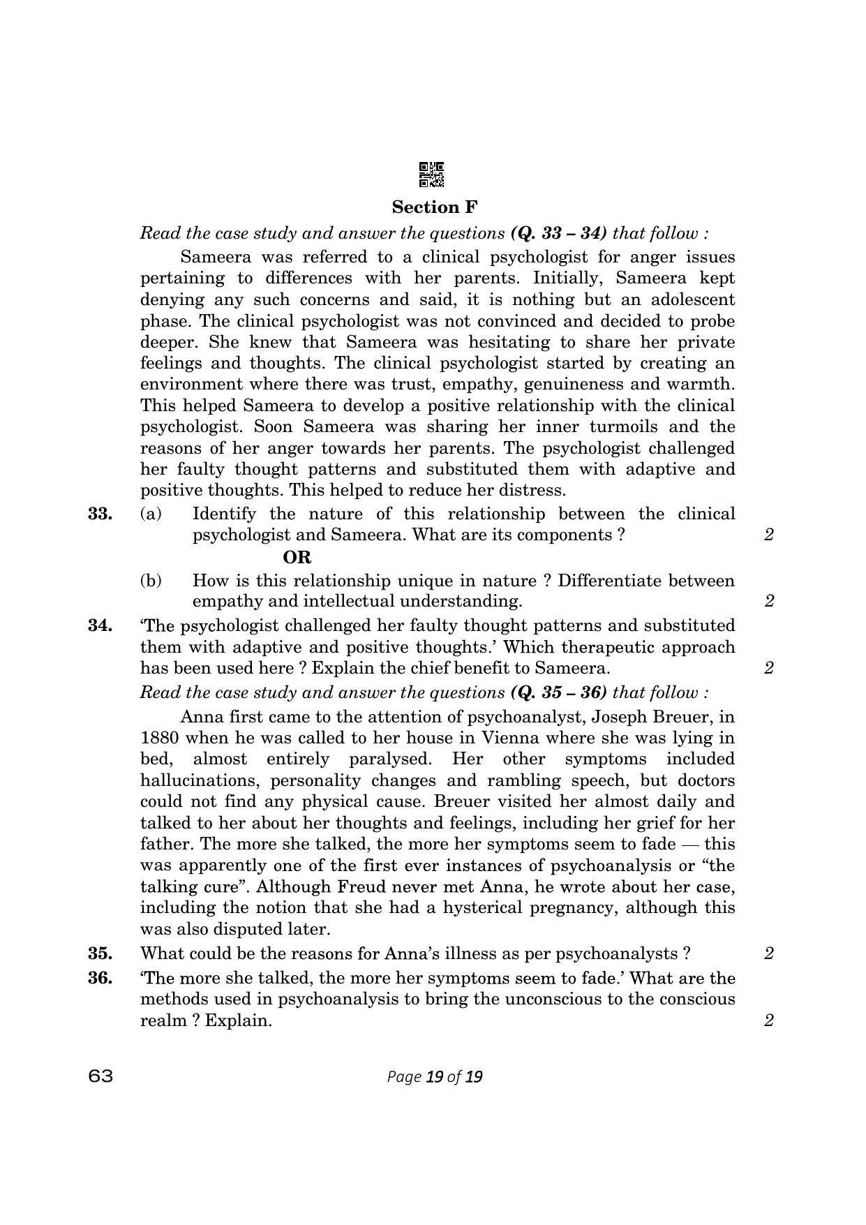 CBSE Class 12 Psychology (Compartment) 2023 Question Paper - Page 19
