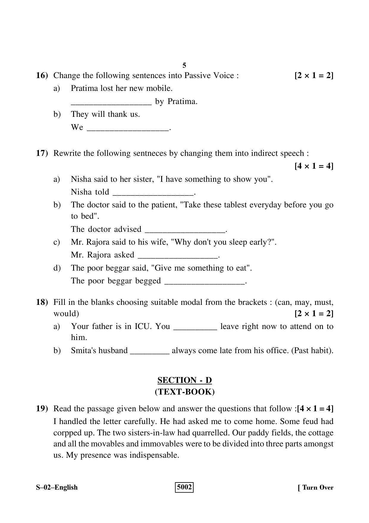 RBSE Class 10 English 2019 Question Paper - Page 5