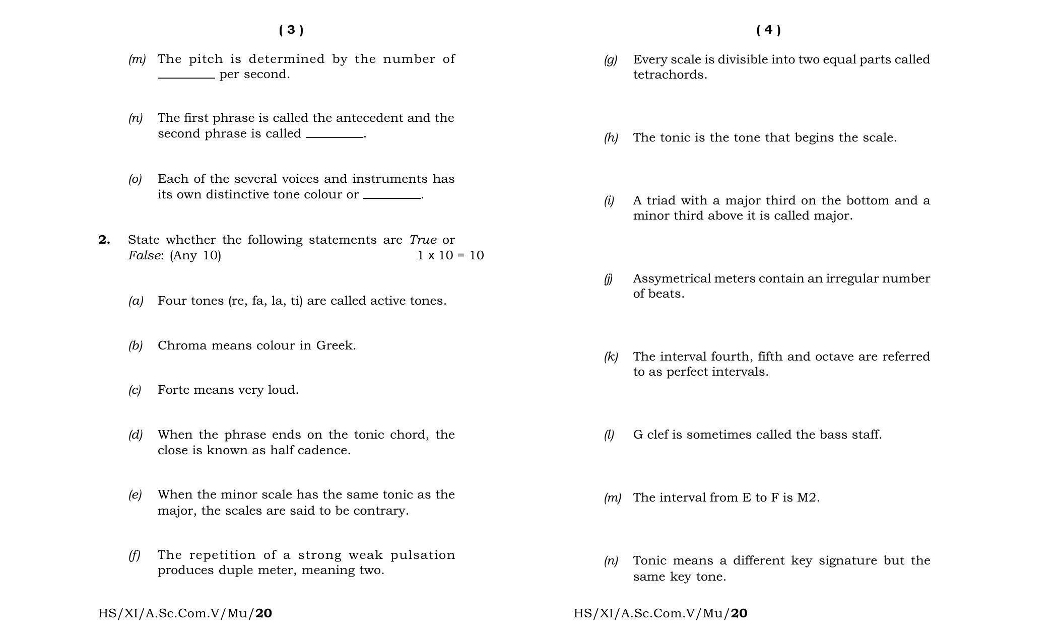 Meghalaya Board (MBOSE) Class 11 Music Western 2020 Question Paper - Page 2