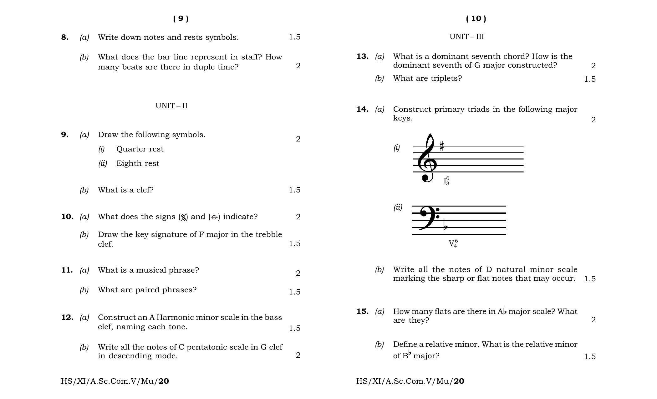 Meghalaya Board (MBOSE) Class 11 Music Western 2020 Question Paper - Page 5