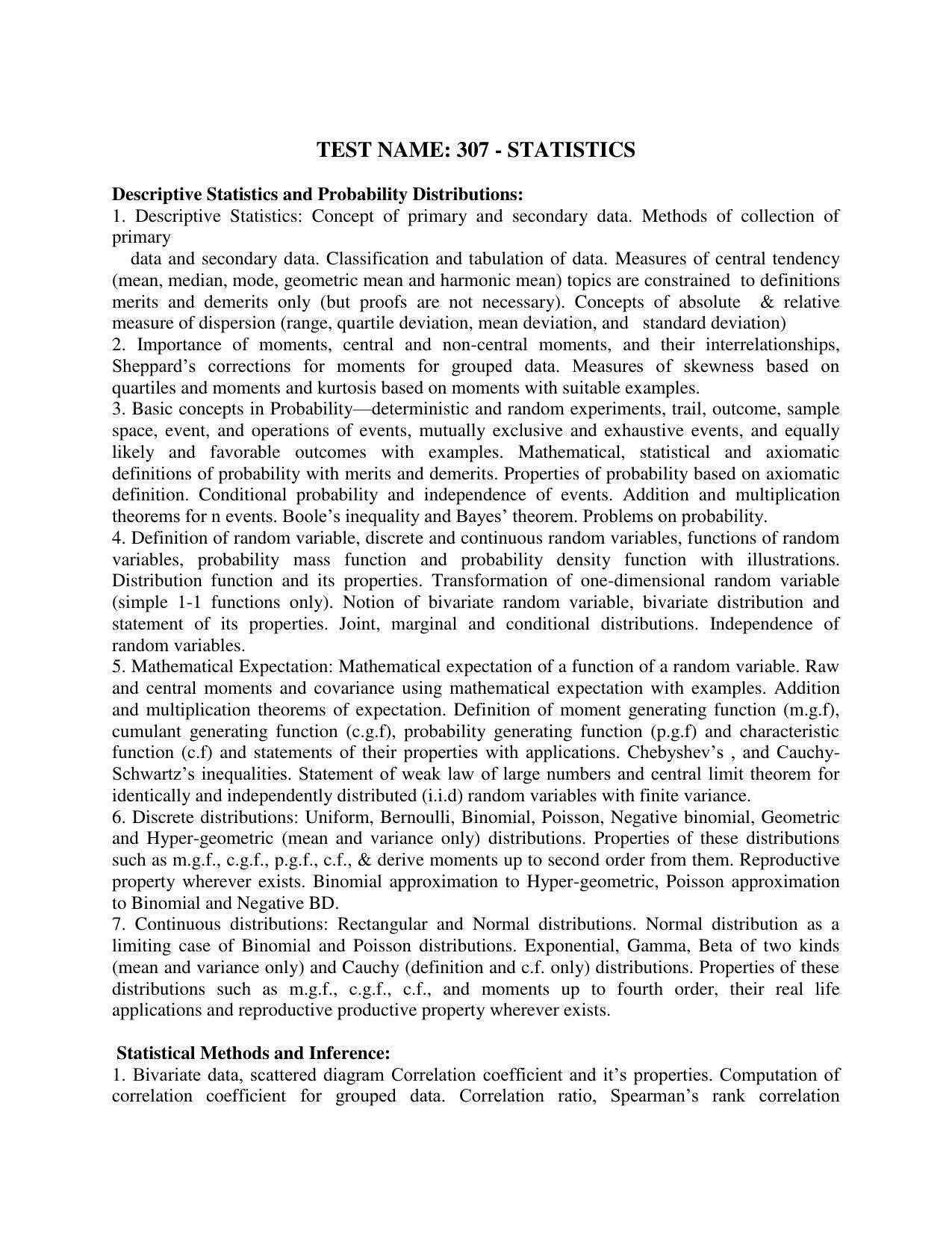 AP PGCET STATISTICS Syllabus - Page 1
