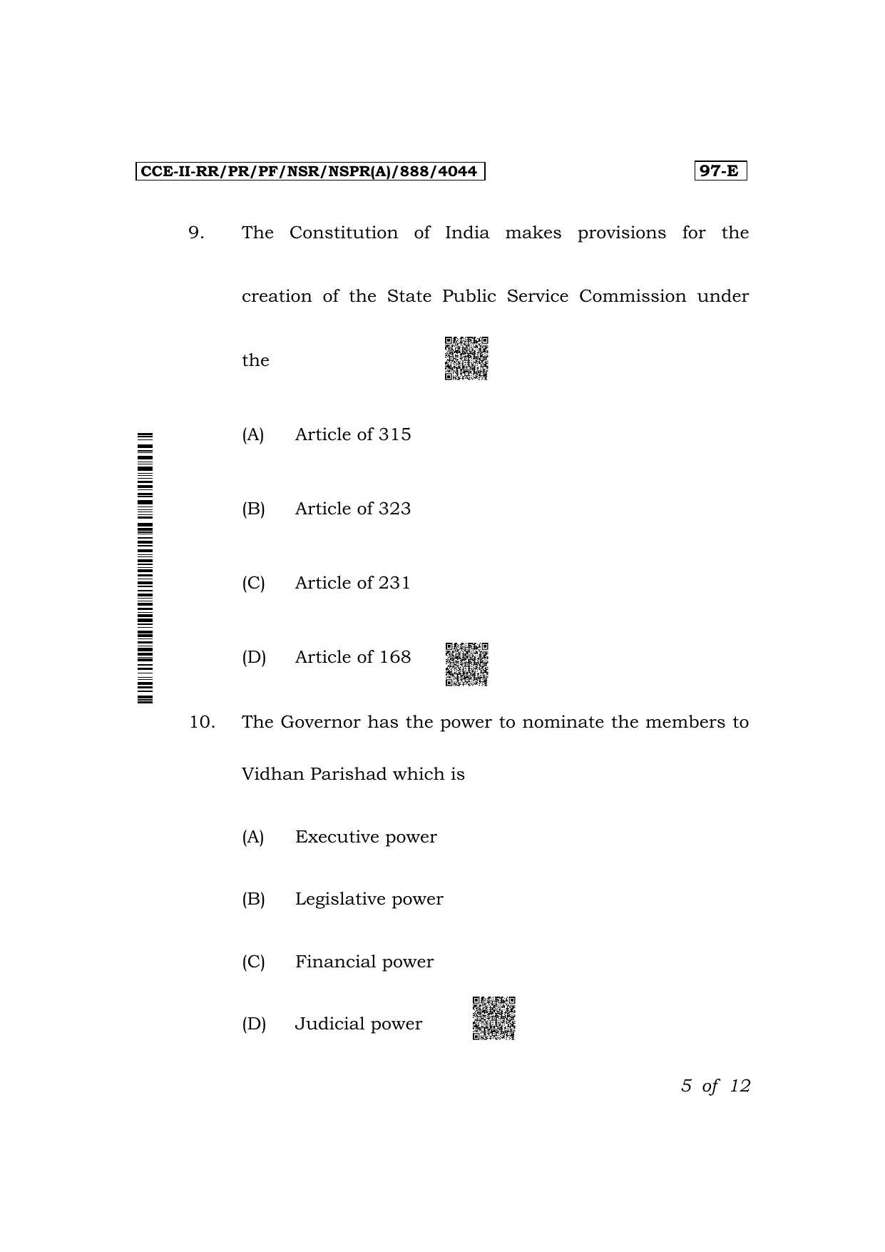Karnataka SSLC Political Science (English Medium) Exam 2 Question Paper 2024 (A Version) - Page 5