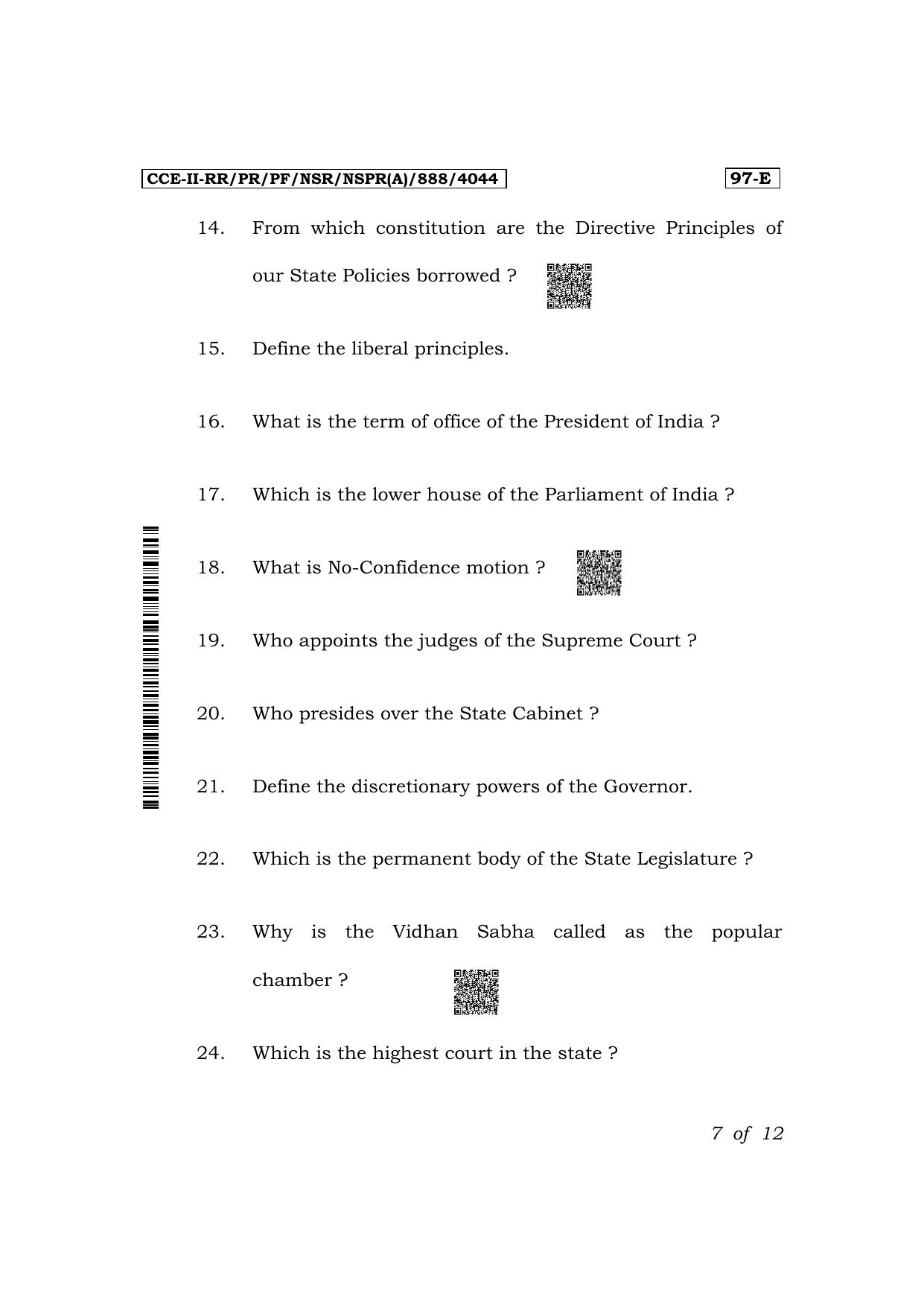 Karnataka SSLC Political Science (English Medium) Exam 2 Question Paper 2024 (A Version) - Page 7