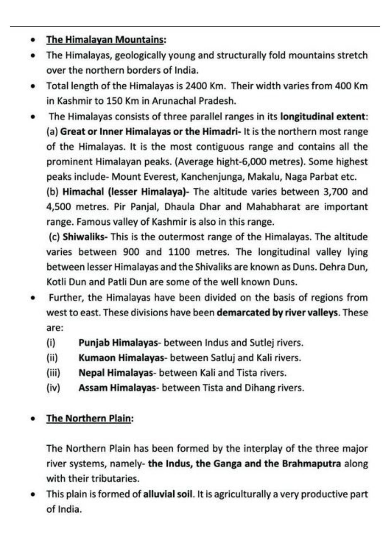 Class 9 Notes, Question & Practice Paper - Geography (Topic 2 : Physical Features of India) - Page 4