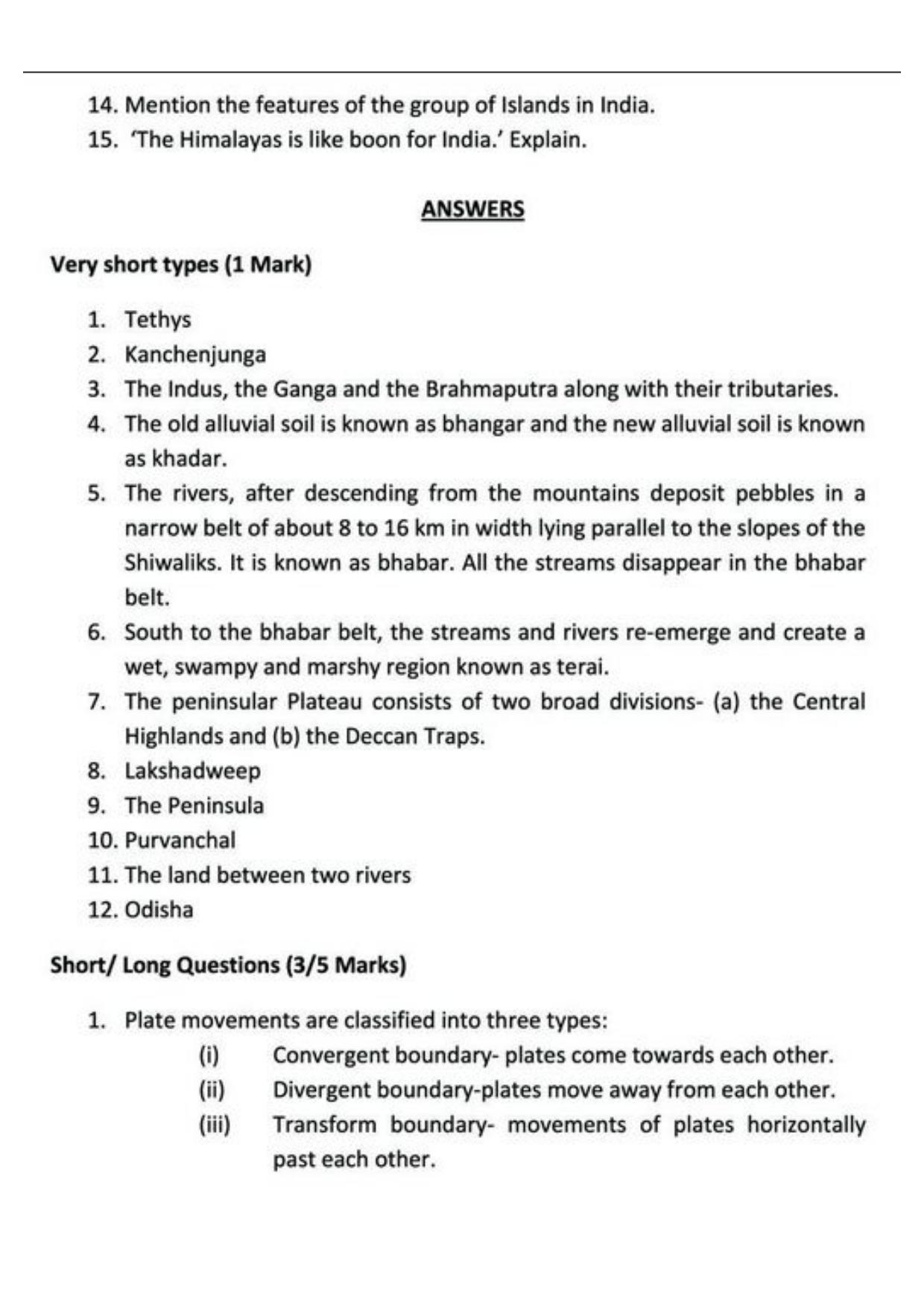Class 9 Notes, Question & Practice Paper - Geography (Topic 2 : Physical Features of India) - Page 9