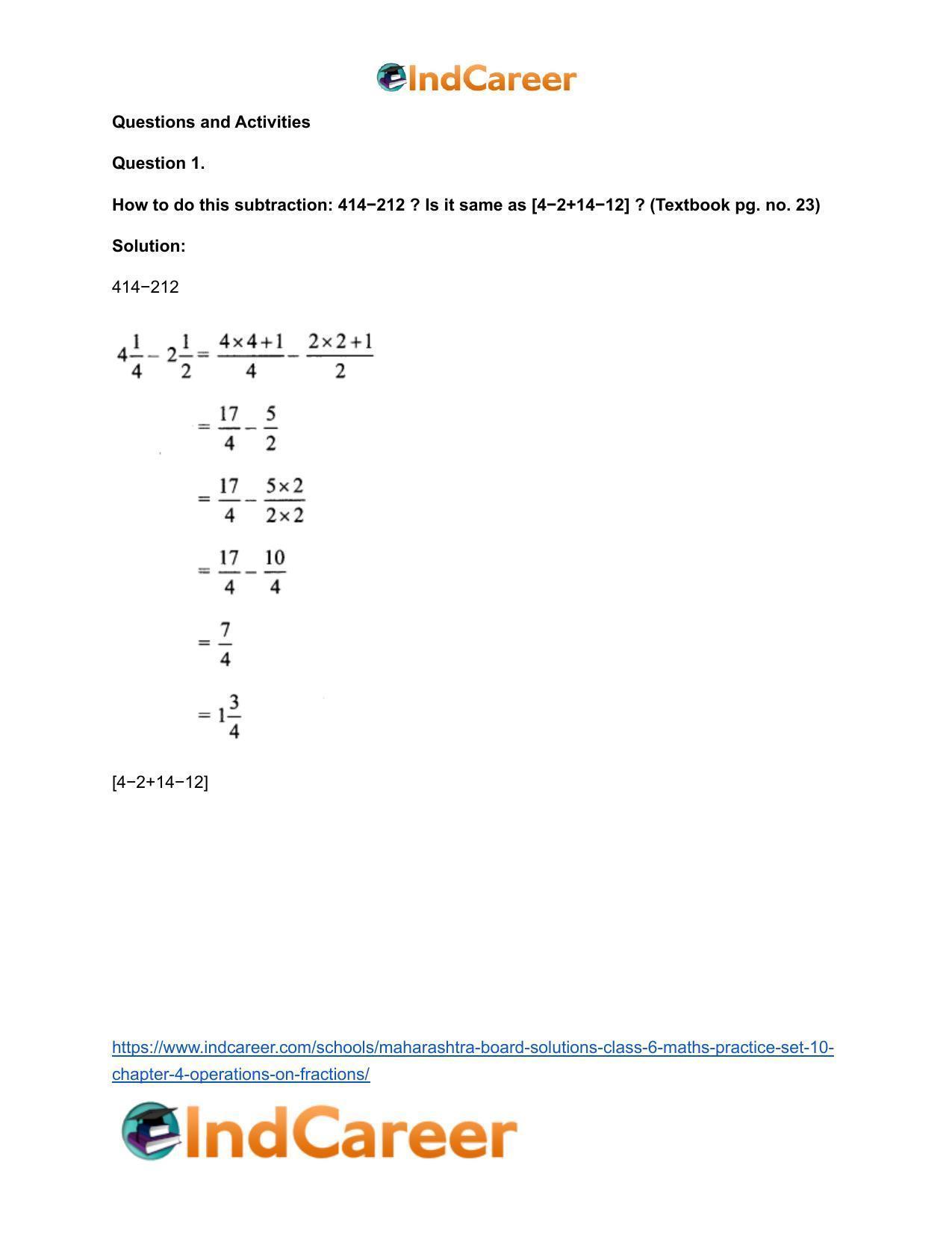 Maharashtra Board Solutions Class 6-Maths (Practice Set 10): Chapter 4- Operations on Fractions - Page 11