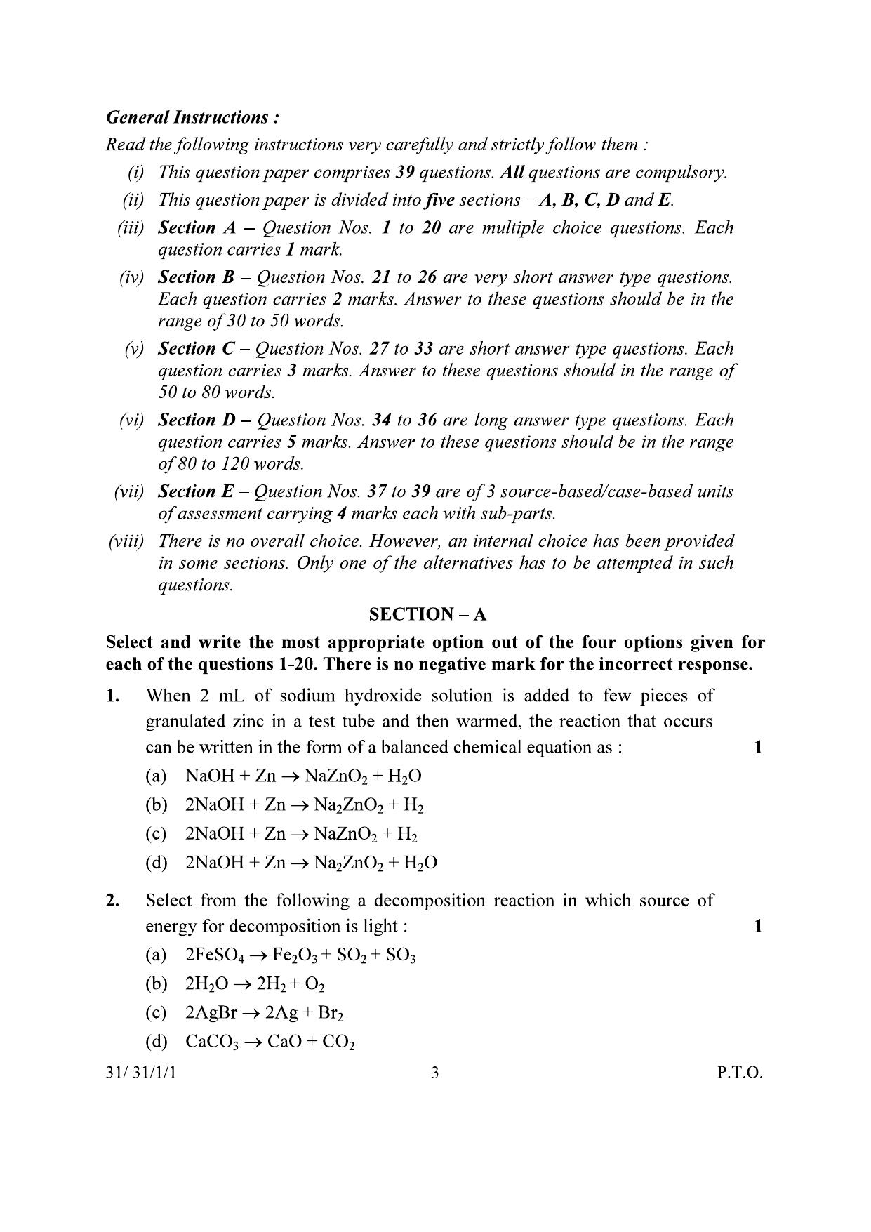 CBSE Class 10 31-1-1 Science 2024 Question Paper - Page 3