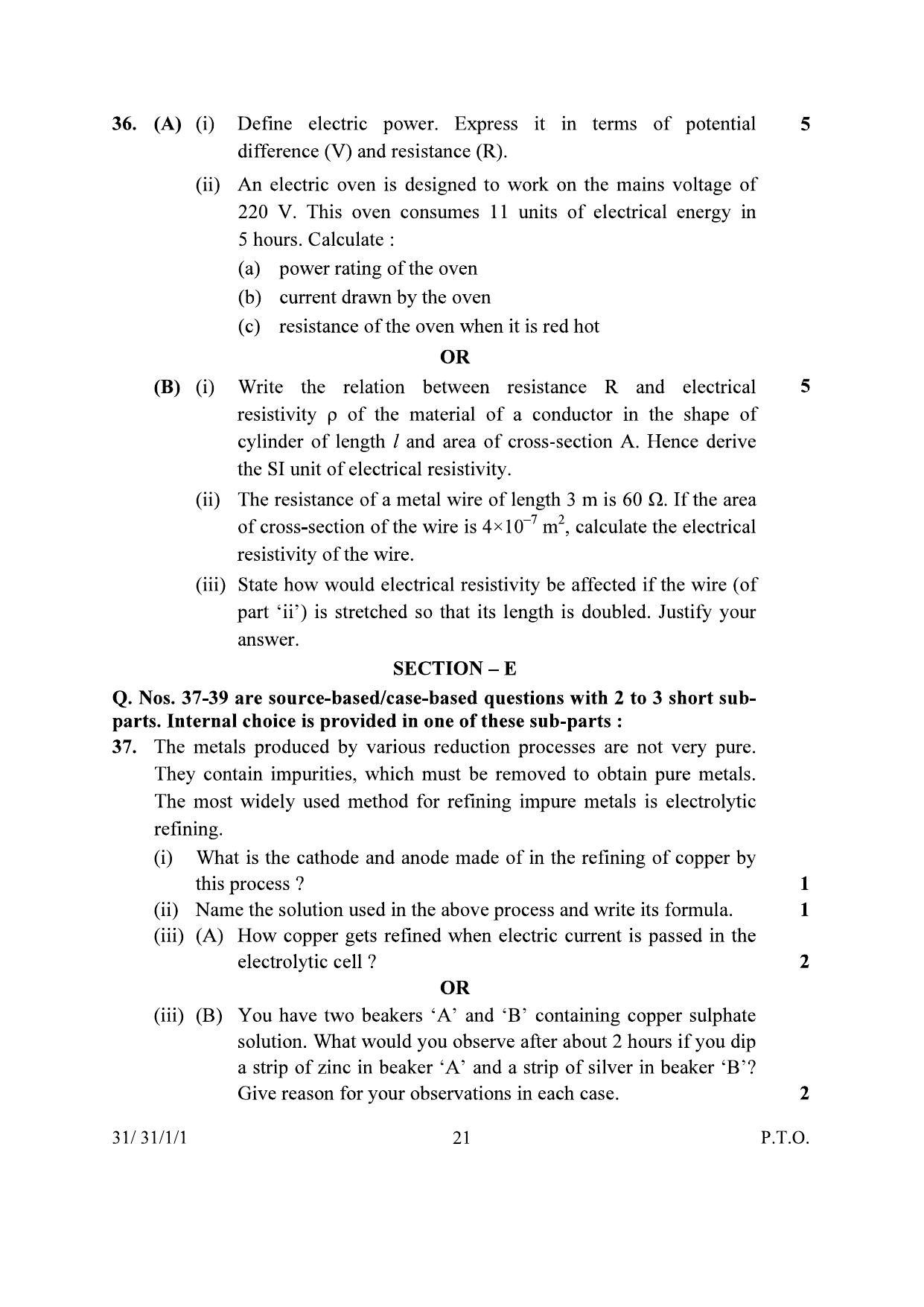 CBSE Class 10 31-1-1 Science 2024 Question Paper - Page 21
