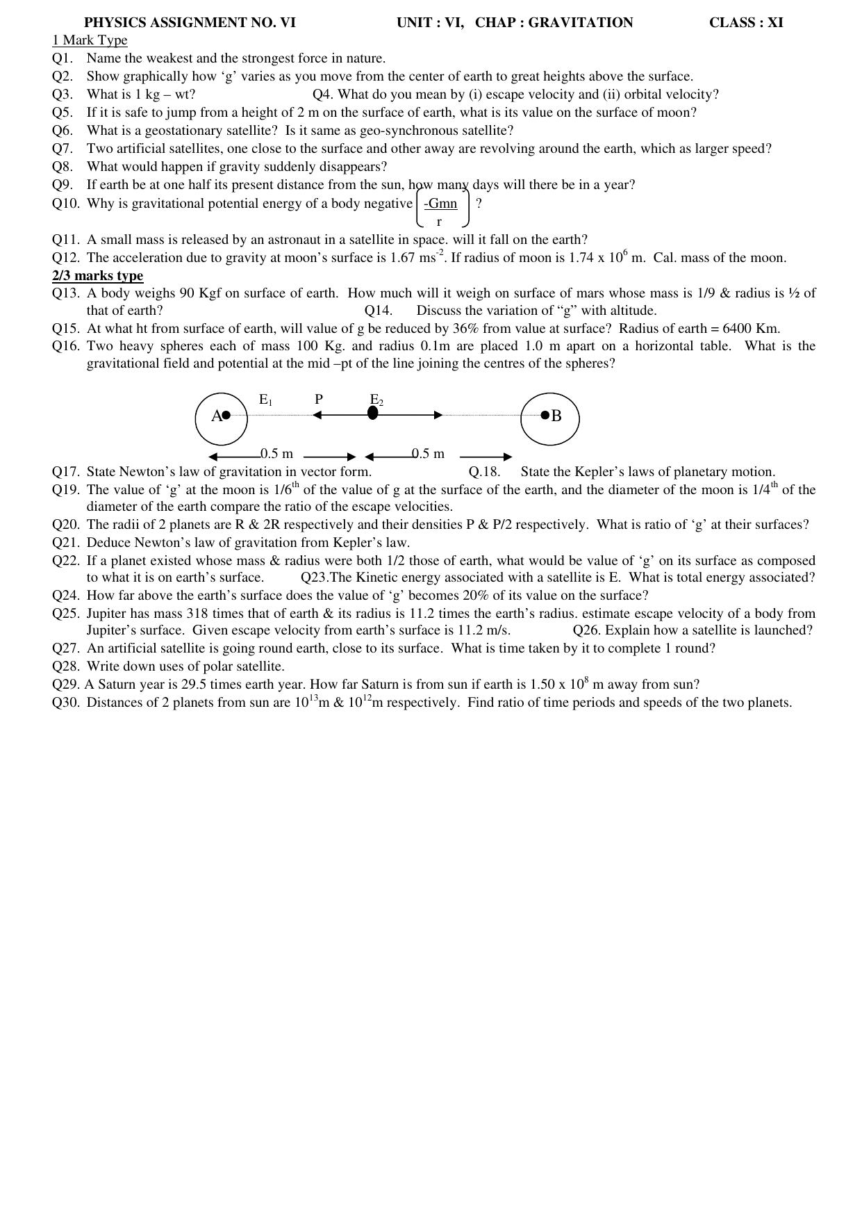 CBSE Worksheets for Class 11 Physics Assignment 14 - Page 1