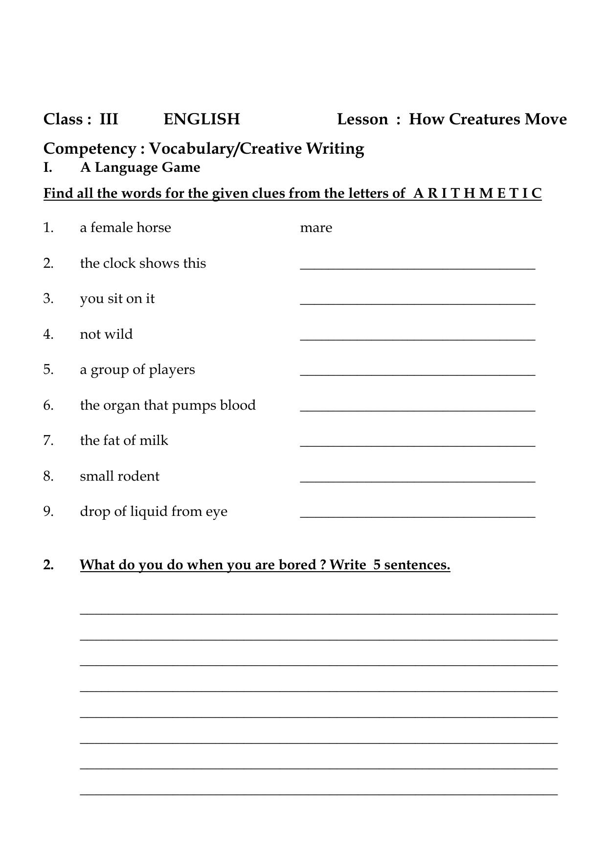 Worksheet for Class 3 English How Creatures Move Assignment - Page 3