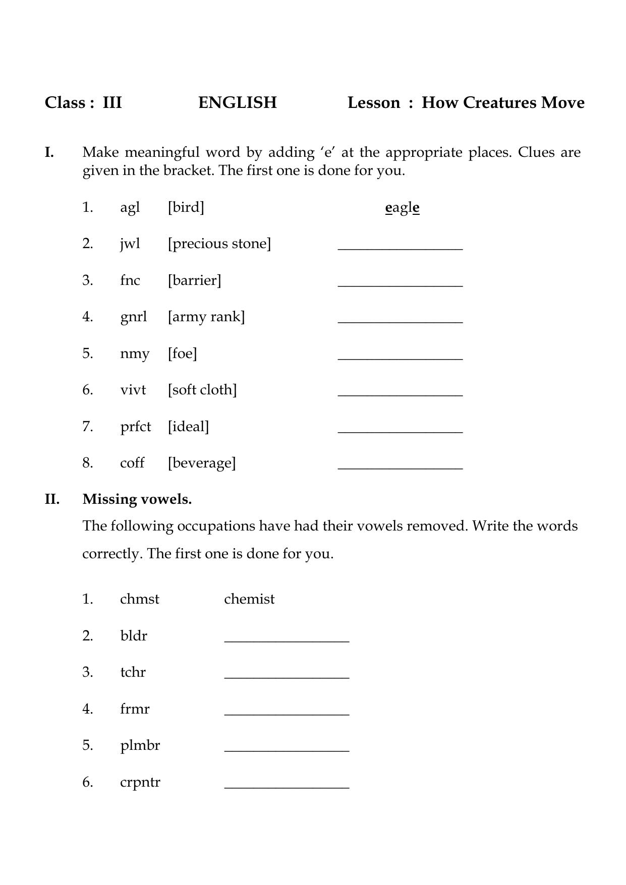 Worksheet for Class 3 English How Creatures Move Assignment - Page 4