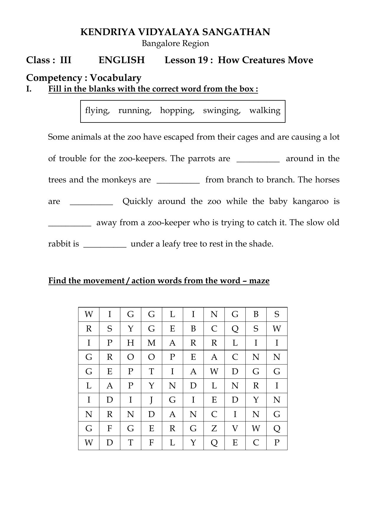 Worksheet for Class 3 English How Creatures Move Assignment - Page 5