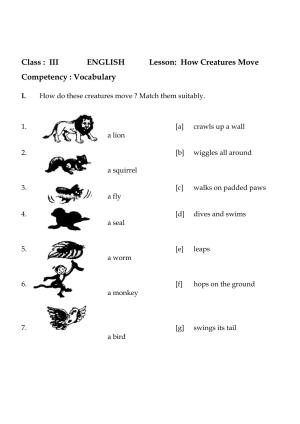 Worksheet for Class 3 English How Creatures Move Assignment