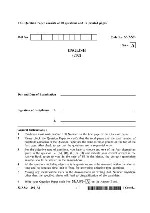 NIOS October 2016 Class 10 English Question Paper