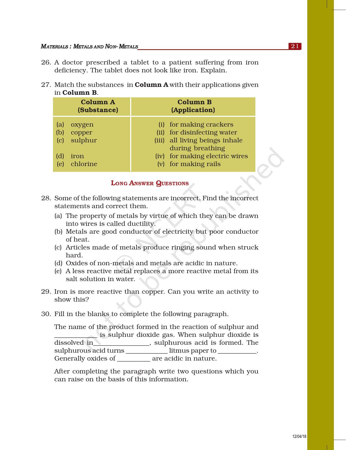 NCERT Exemplar Book for Class 8 Science: Chapter 4- Materials : Metals and Non-Metals - Page 4