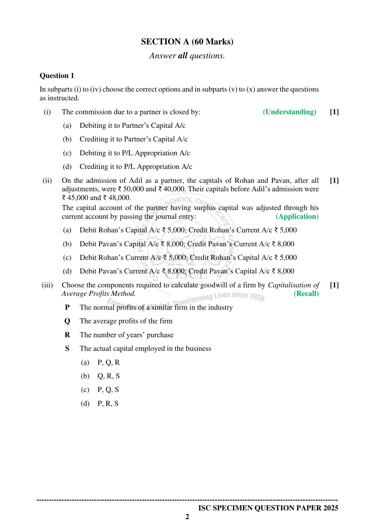 ISC Class 12 2025 ACCOUNTS (SQP & AK) Specimen Paper - Page 2