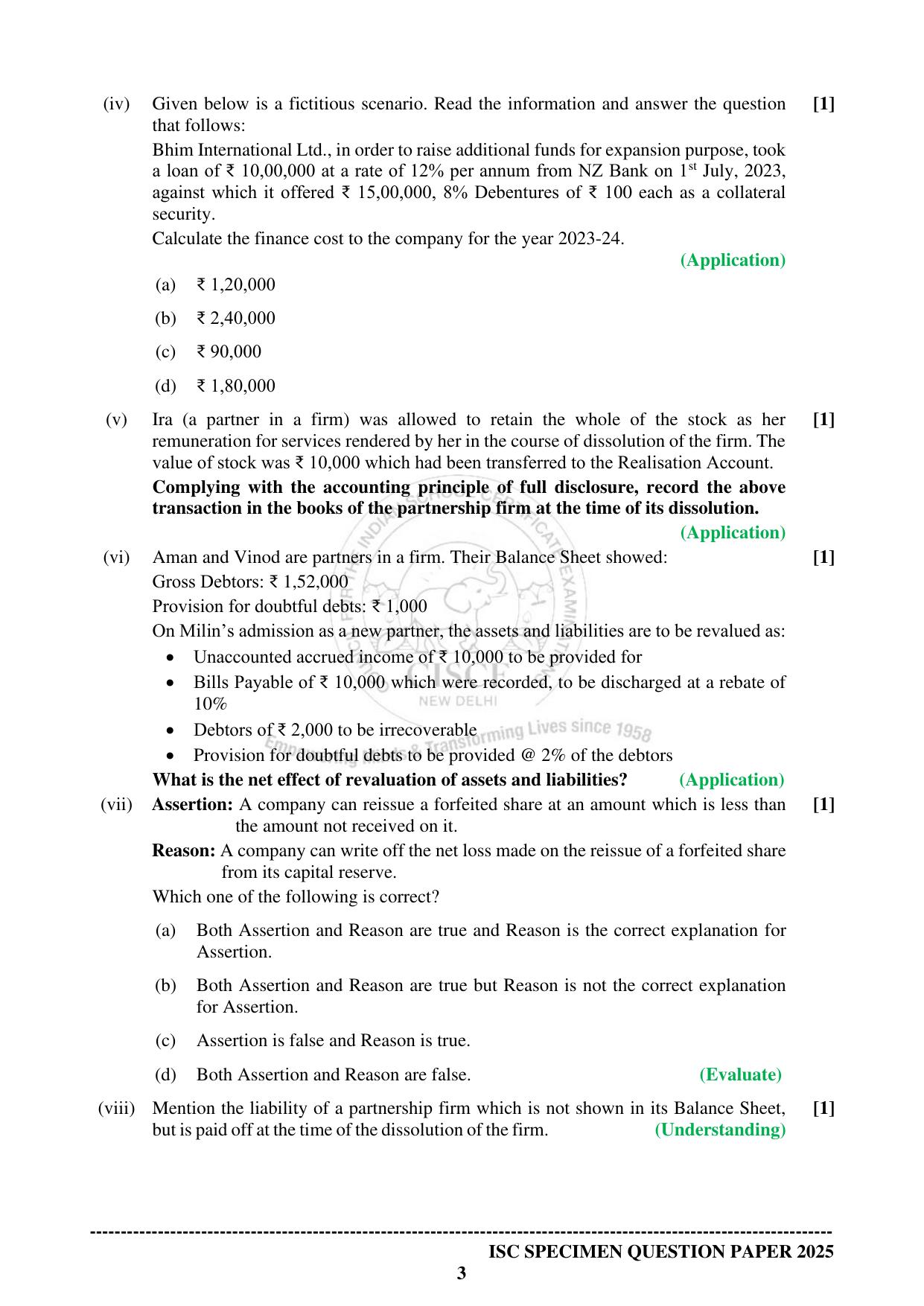 ISC Class 12 2025 ACCOUNTS (SQP & AK) Specimen Paper - Page 3