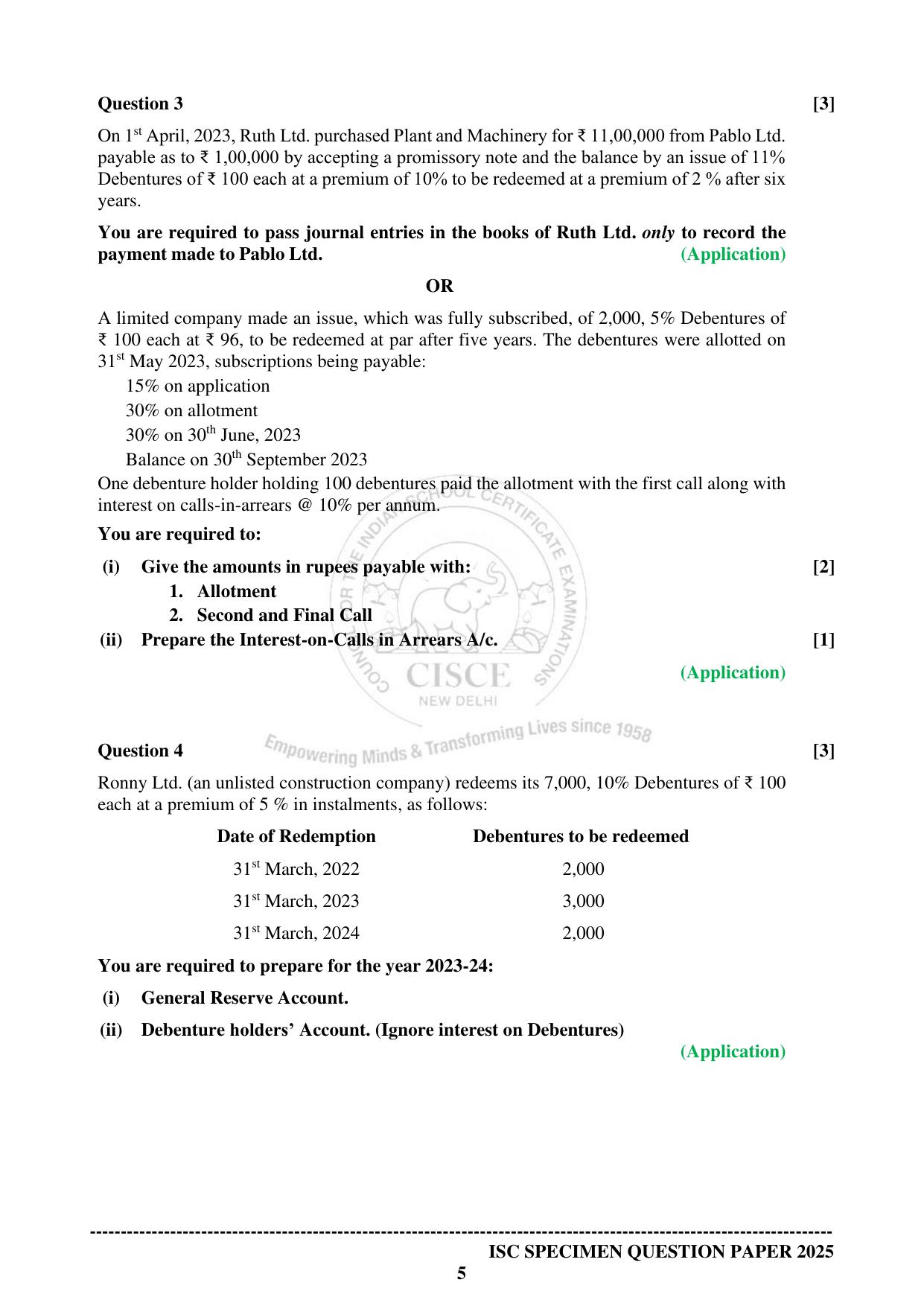 ISC Class 12 2025 ACCOUNTS (SQP & AK) Specimen Paper - Page 5