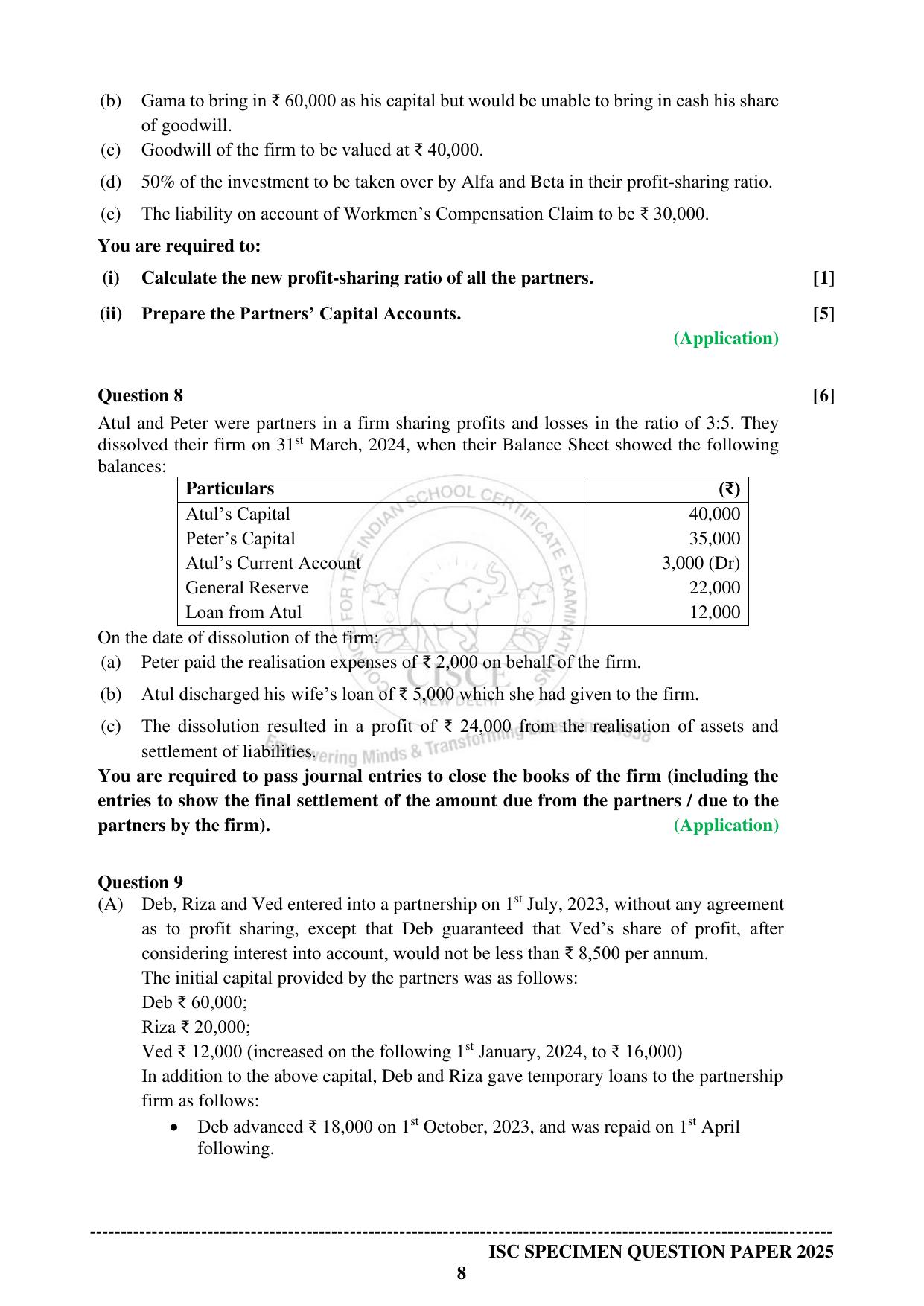 ISC Class 12 2025 ACCOUNTS (SQP & AK) Specimen Paper - Page 8