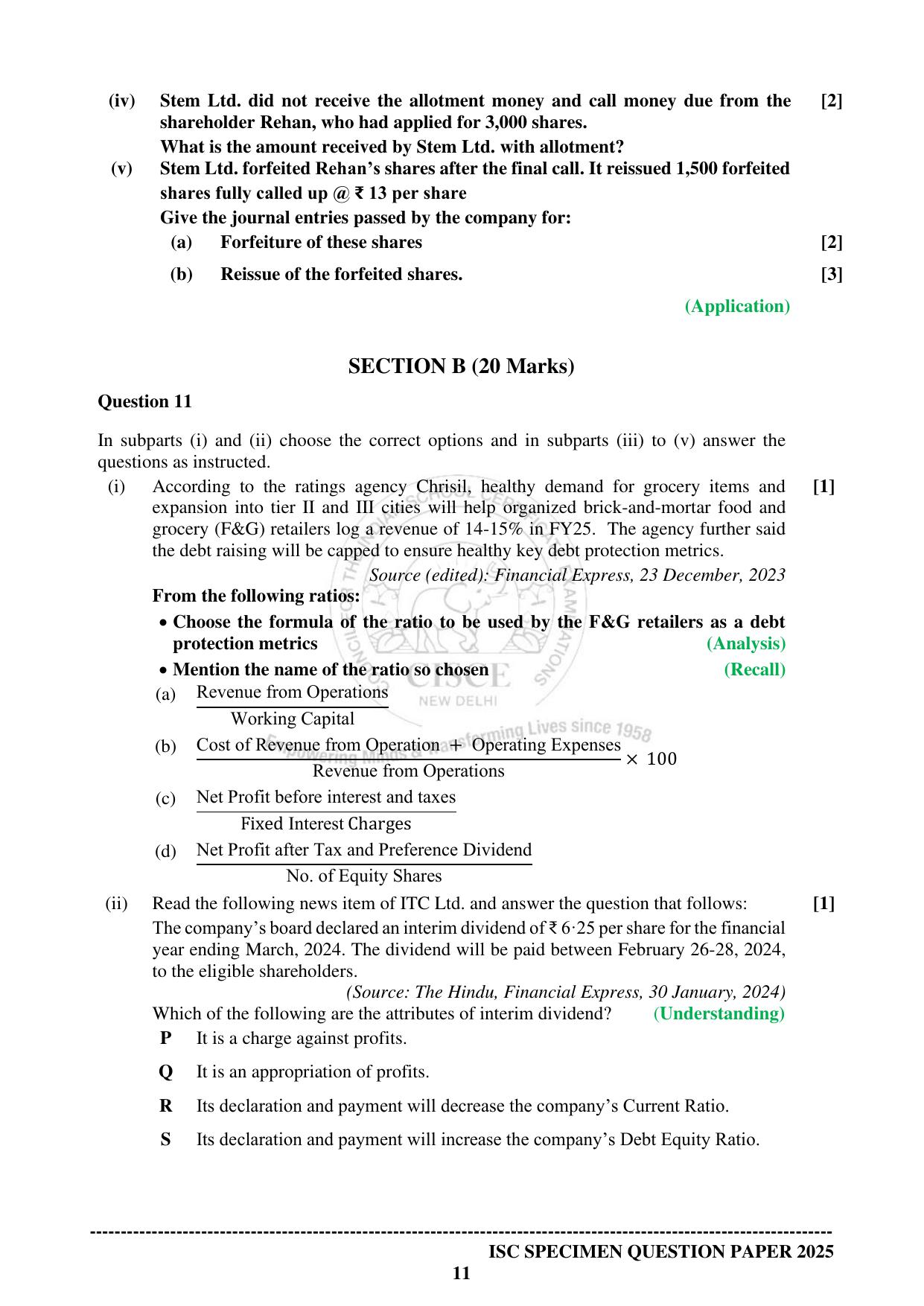ISC Class 12 2025 ACCOUNTS (SQP & AK) Specimen Paper - Page 11