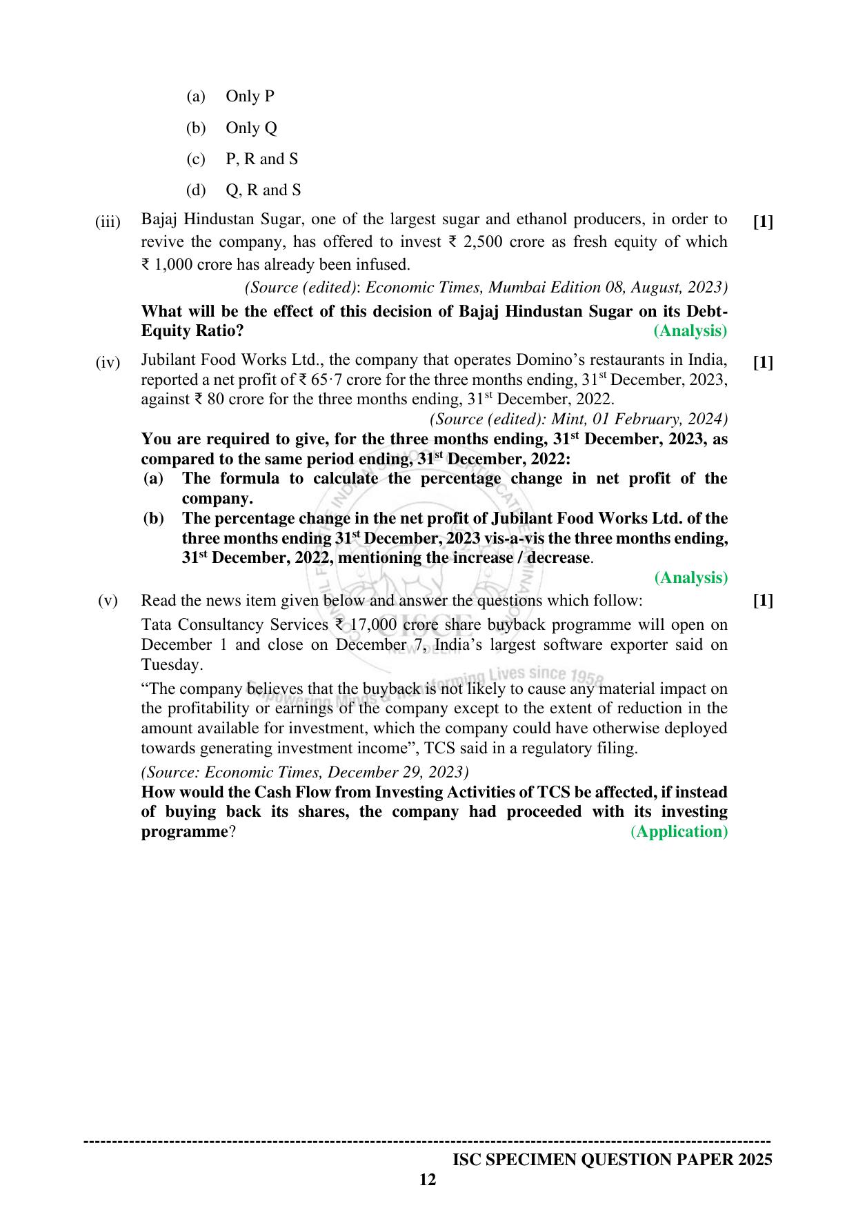 ISC Class 12 2025 ACCOUNTS (SQP & AK) Specimen Paper - Page 12