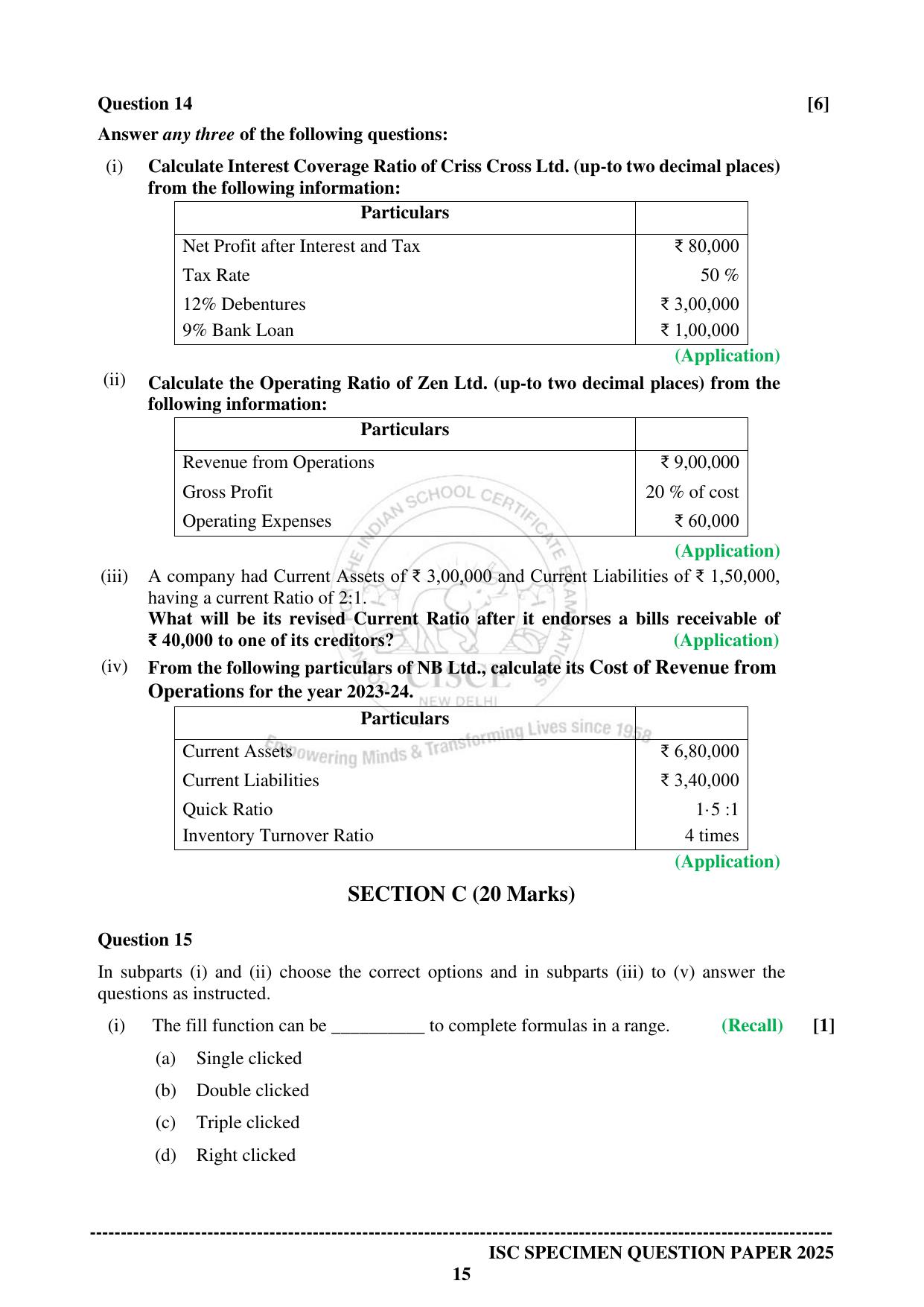 ISC Class 12 2025 ACCOUNTS (SQP & AK) Specimen Paper - Page 15