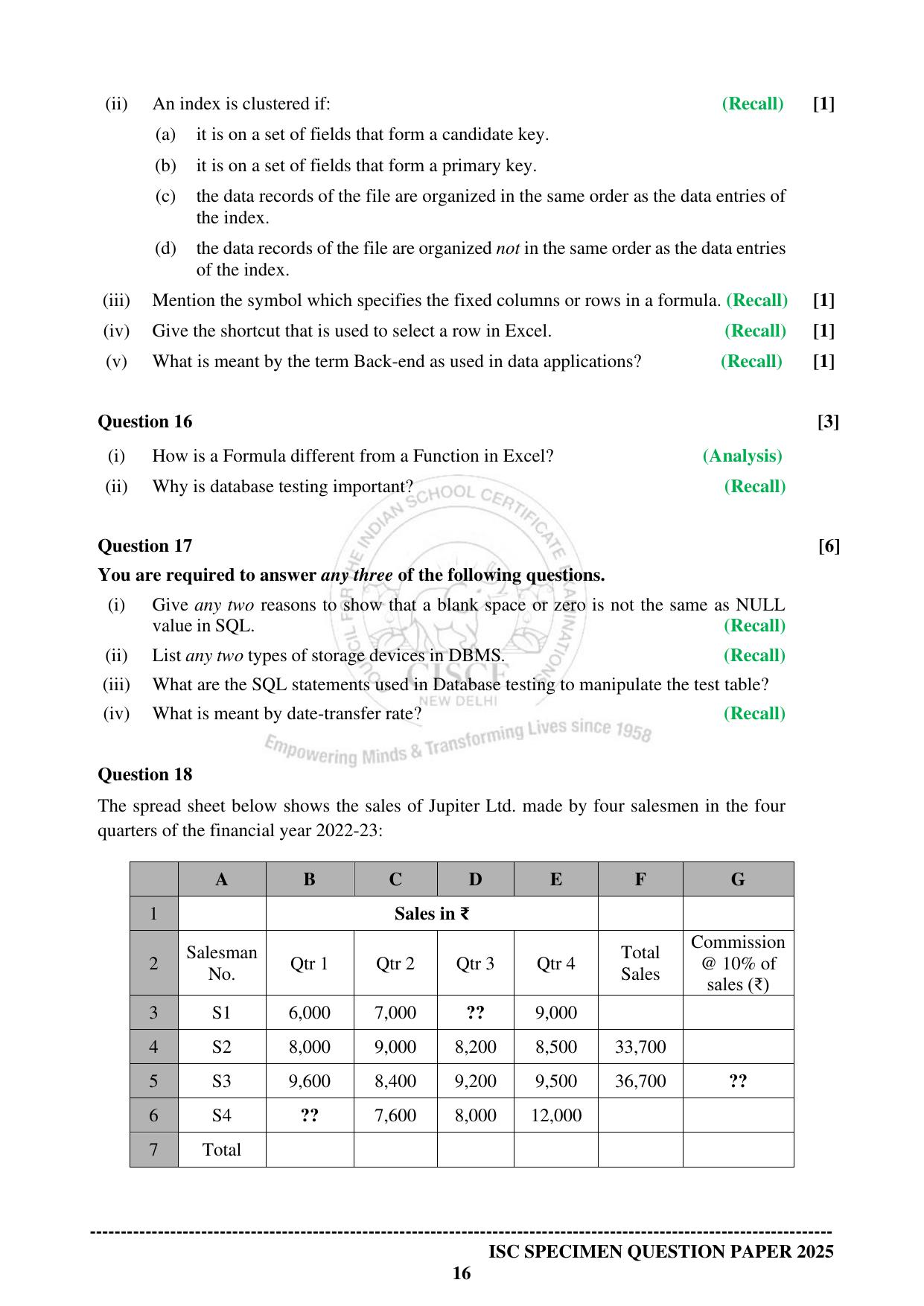 ISC Class 12 2025 ACCOUNTS (SQP & AK) Specimen Paper - Page 16