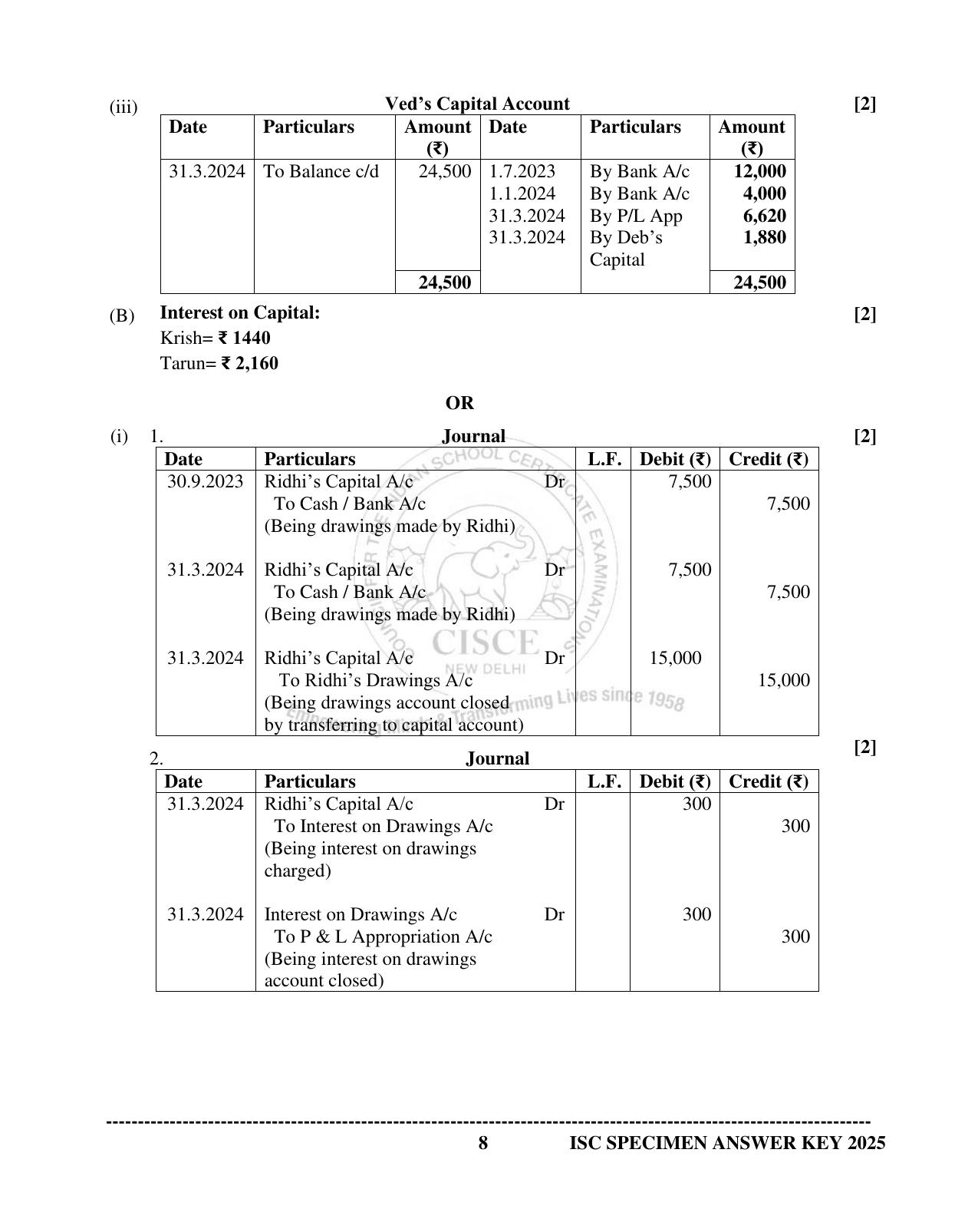 ISC Class 12 2025 ACCOUNTS (SQP & AK) Specimen Paper - Page 25