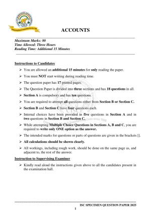ISC Class 12 2025 ACCOUNTS (SQP & AK) Specimen Paper