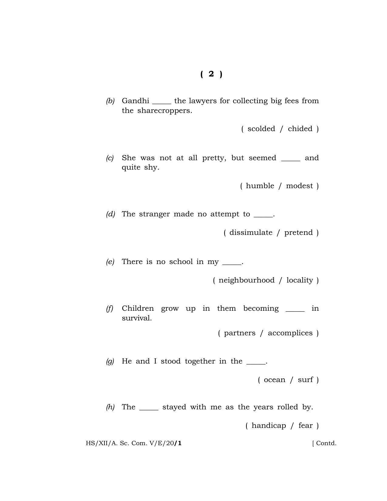 Meghalaya Board (MBOSE) Class 12 ENGLISH 2020 Question Paper - Page 2