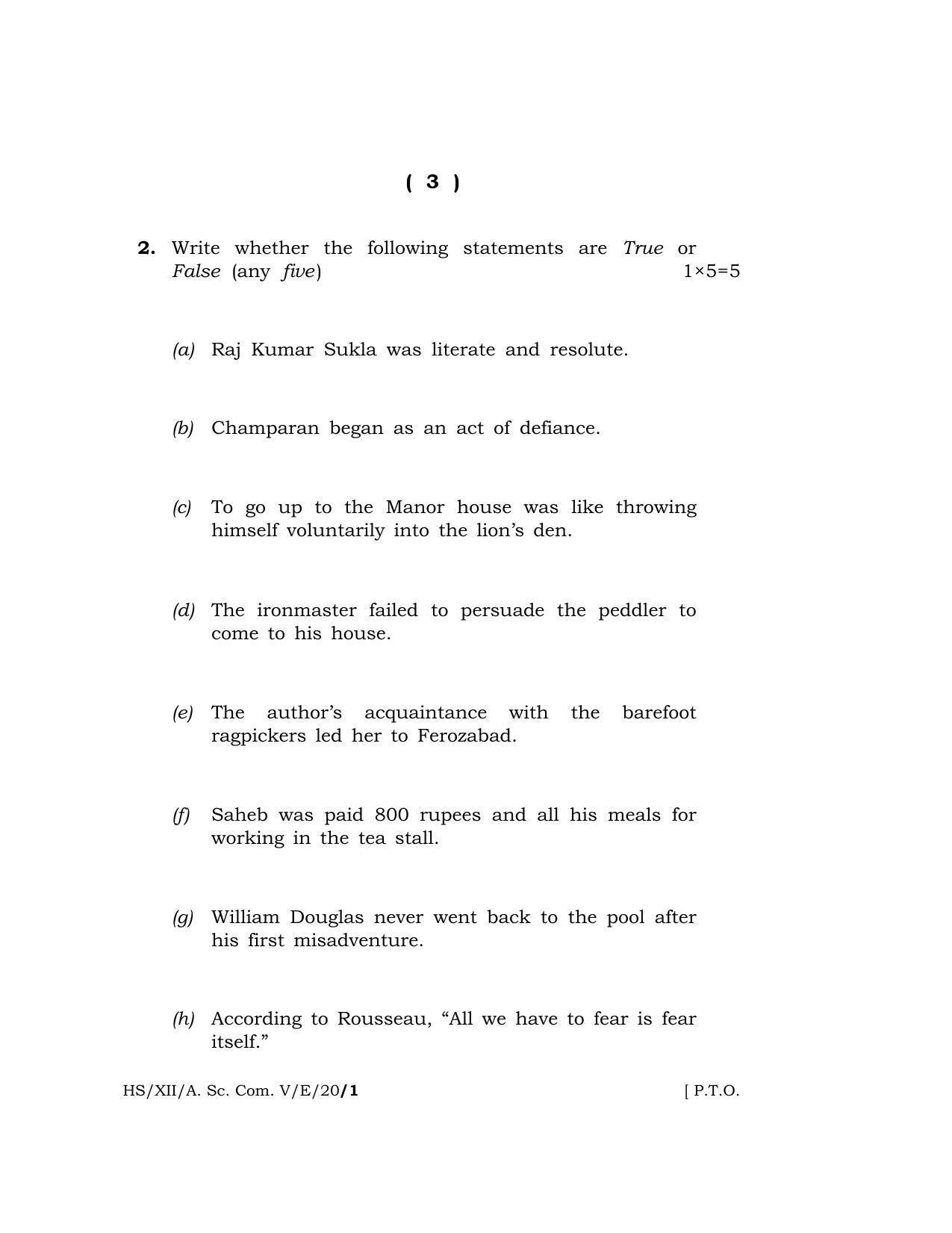 Meghalaya Board (MBOSE) Class 12 ENGLISH 2020 Question Paper - Page 3