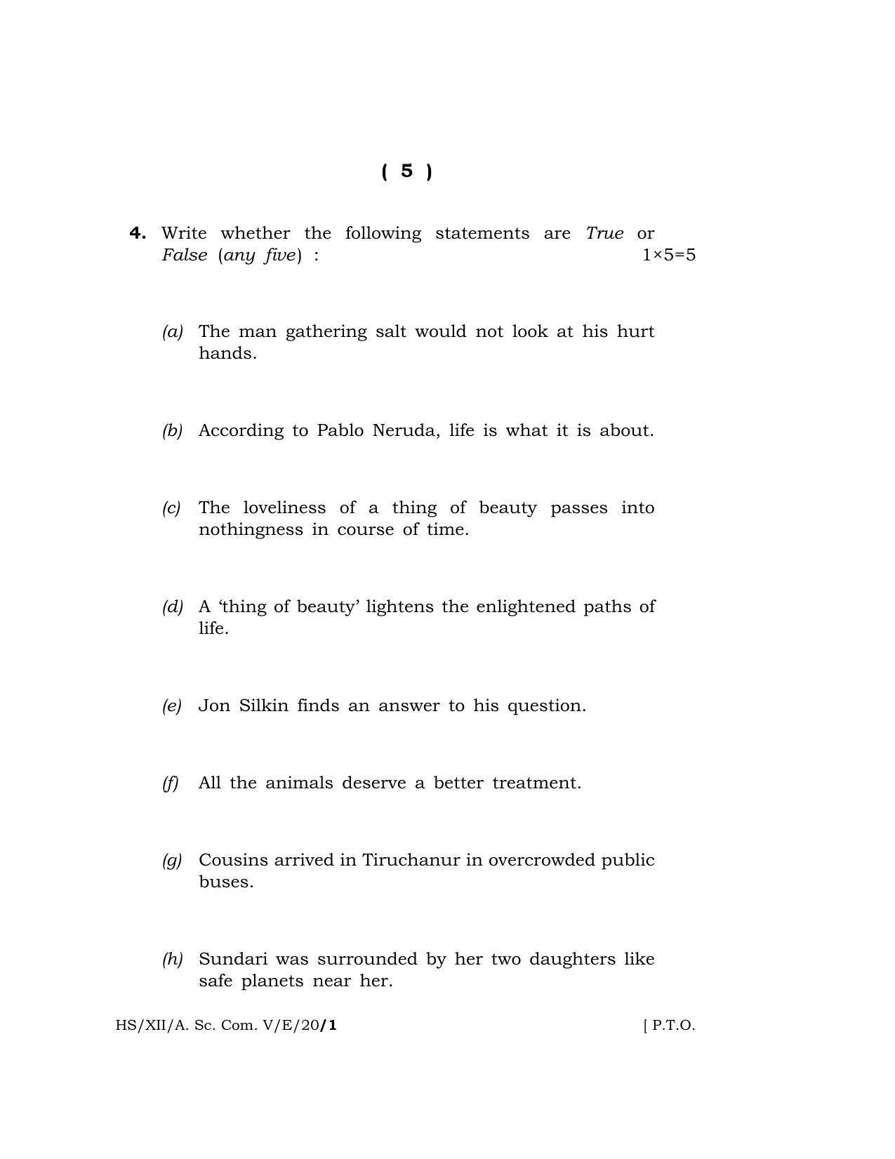Meghalaya Board (MBOSE) Class 12 ENGLISH 2020 Question Paper - Page 5