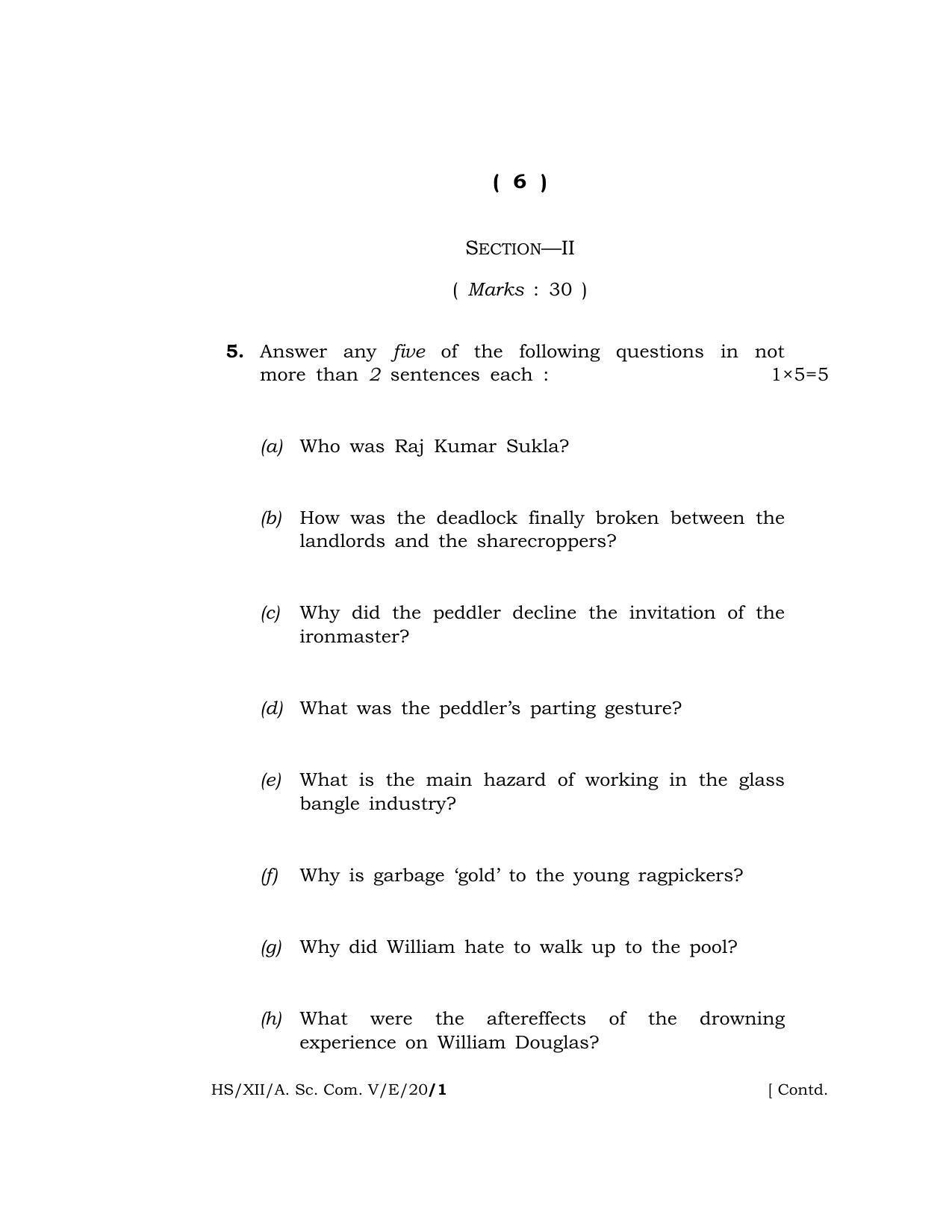 Meghalaya Board (MBOSE) Class 12 ENGLISH 2020 Question Paper - Page 6