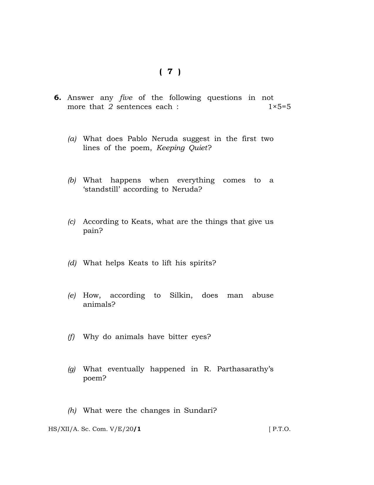 Meghalaya Board (MBOSE) Class 12 ENGLISH 2020 Question Paper - Page 7