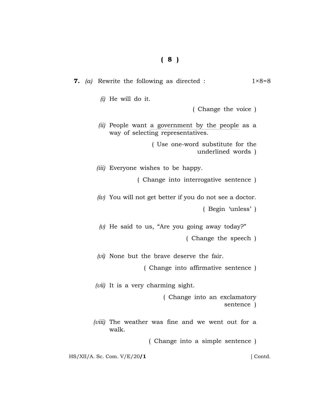 Meghalaya Board (MBOSE) Class 12 ENGLISH 2020 Question Paper - Page 8