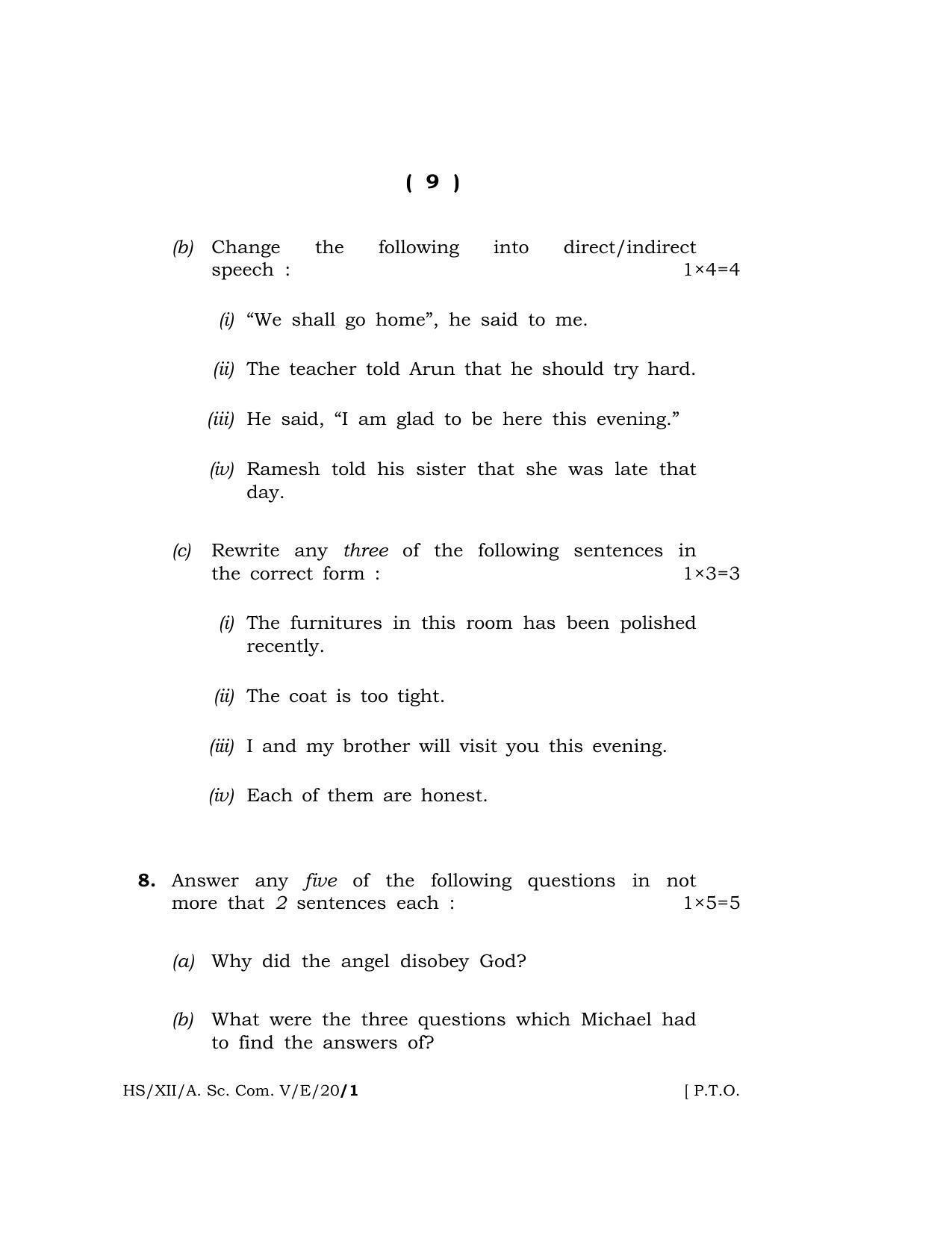 Meghalaya Board (MBOSE) Class 12 ENGLISH 2020 Question Paper - Page 9