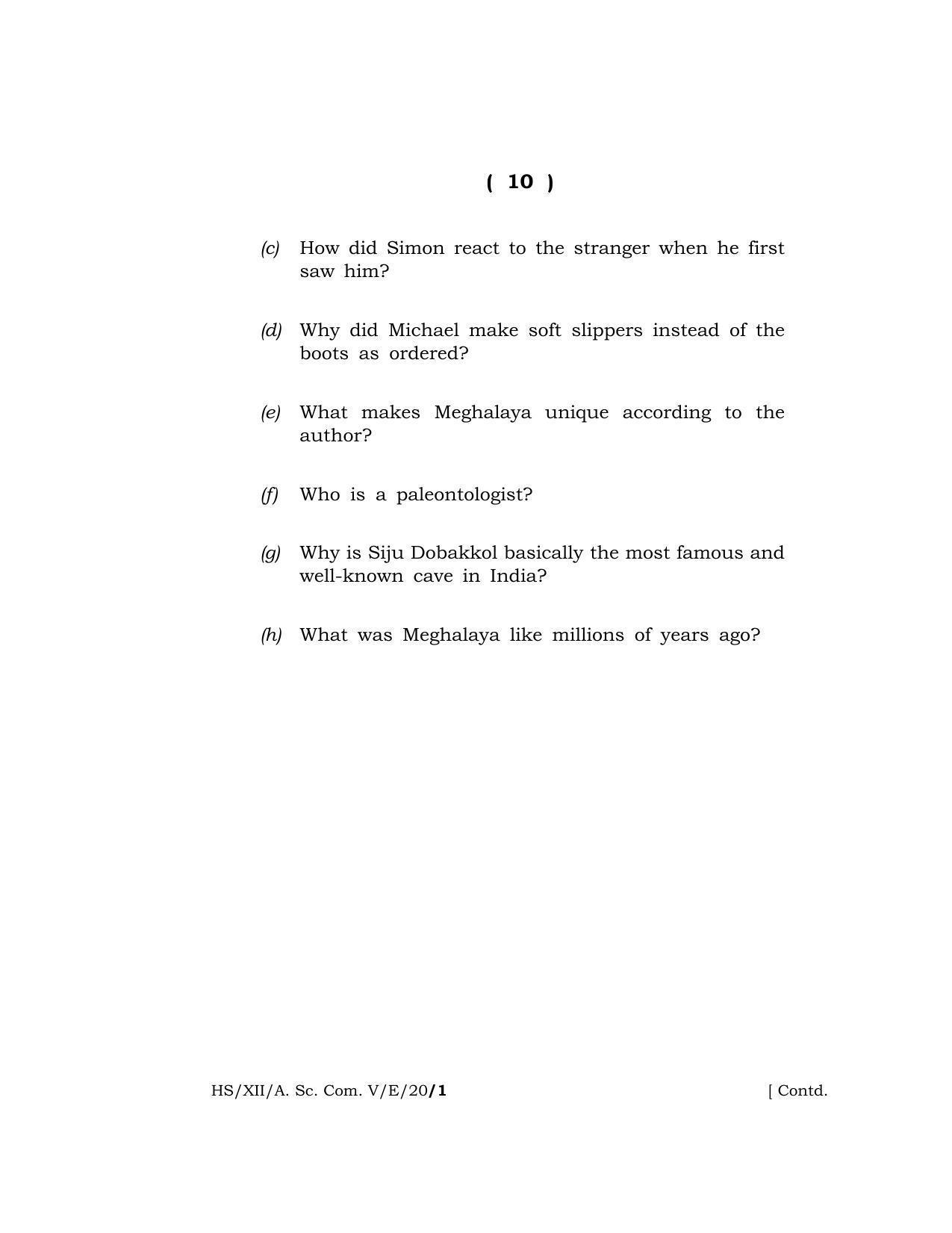 Meghalaya Board (MBOSE) Class 12 ENGLISH 2020 Question Paper - Page 10